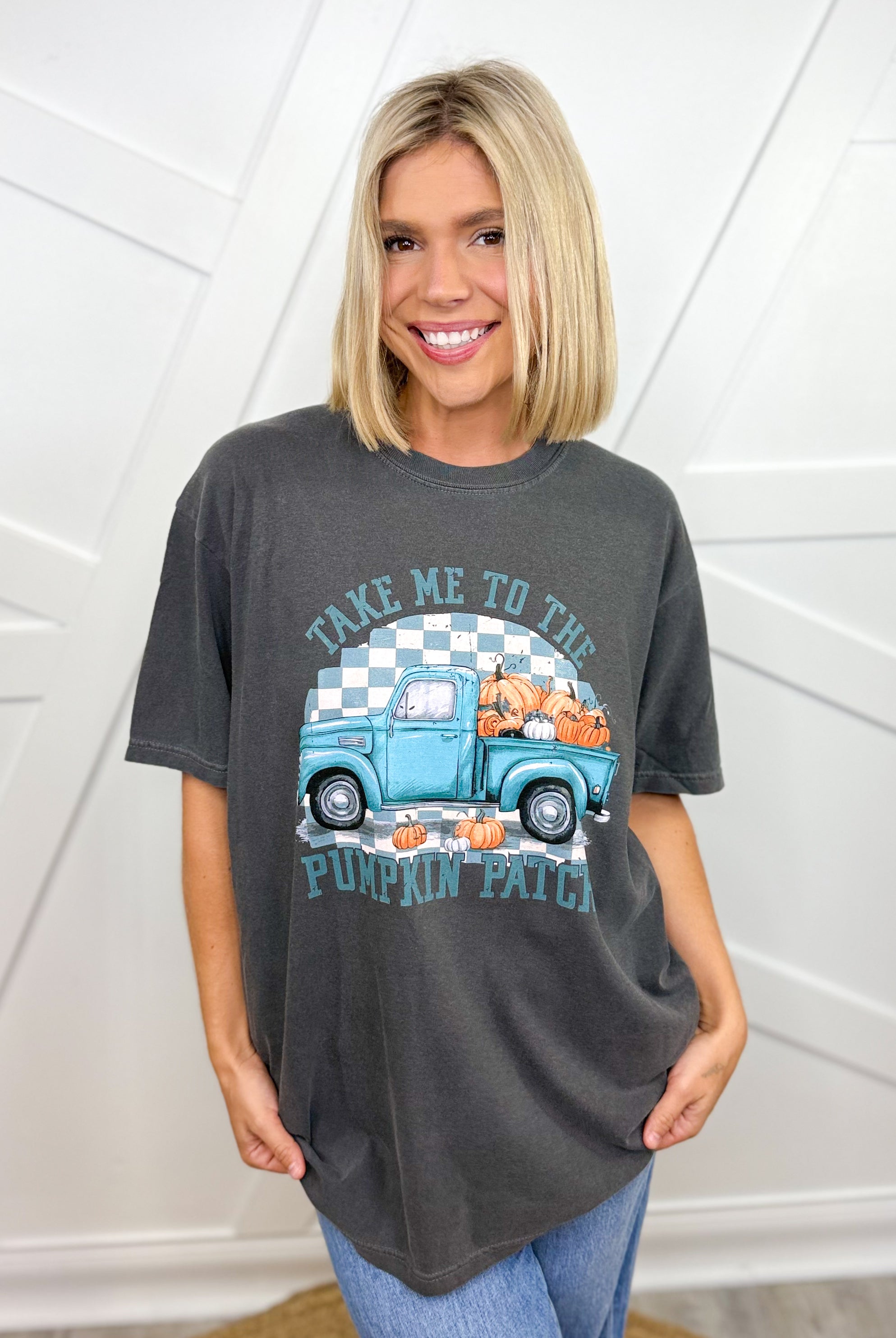 Take Me to the Pumpkin Patch Graphic Tee-Pepper-120 Long Sleeve Tops-Heathered Boho-Heathered Boho Boutique, Women's Fashion and Accessories in Palmetto, FL
