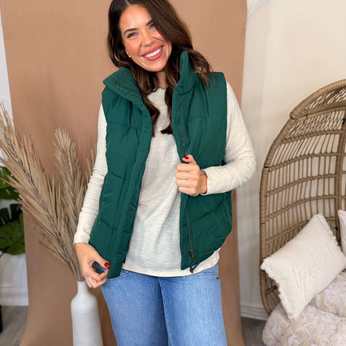 Cozy On Repeat Puffer Vest-125 SWEATER-ZENANA-Heathered Boho Boutique, Women's Fashion and Accessories in Palmetto, FL