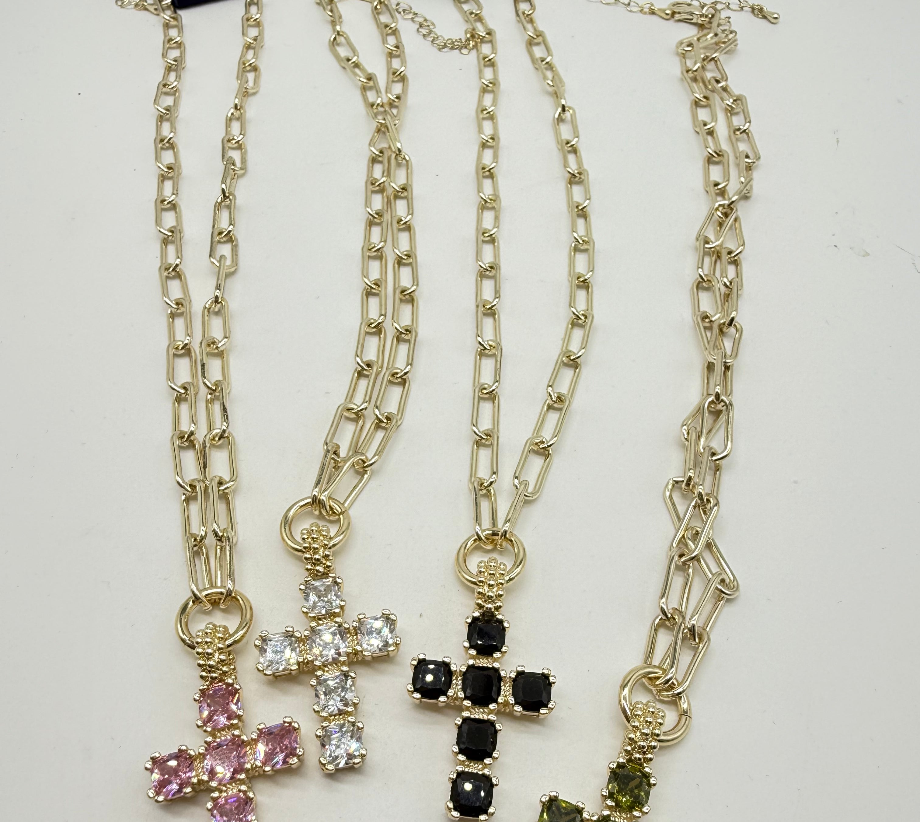 Colored Cross Necklace - Gold-310 Jewelry-Millenx Accessories, LLC.-Heathered Boho Boutique, Women's Fashion and Accessories in Palmetto, FL