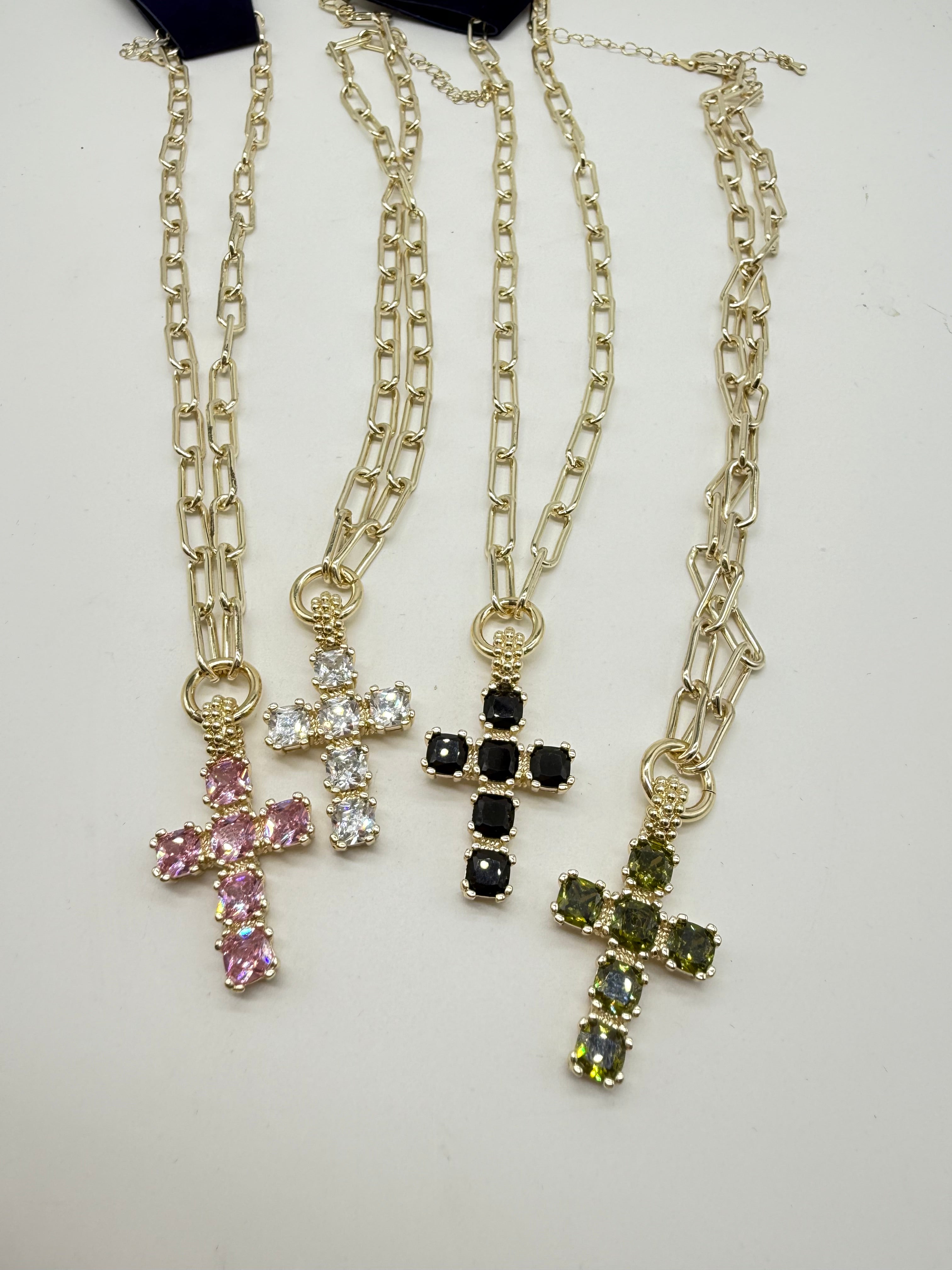 Colored Cross Necklace - Gold-310 Jewelry-Millenx Accessories, LLC.-Heathered Boho Boutique, Women's Fashion and Accessories in Palmetto, FL