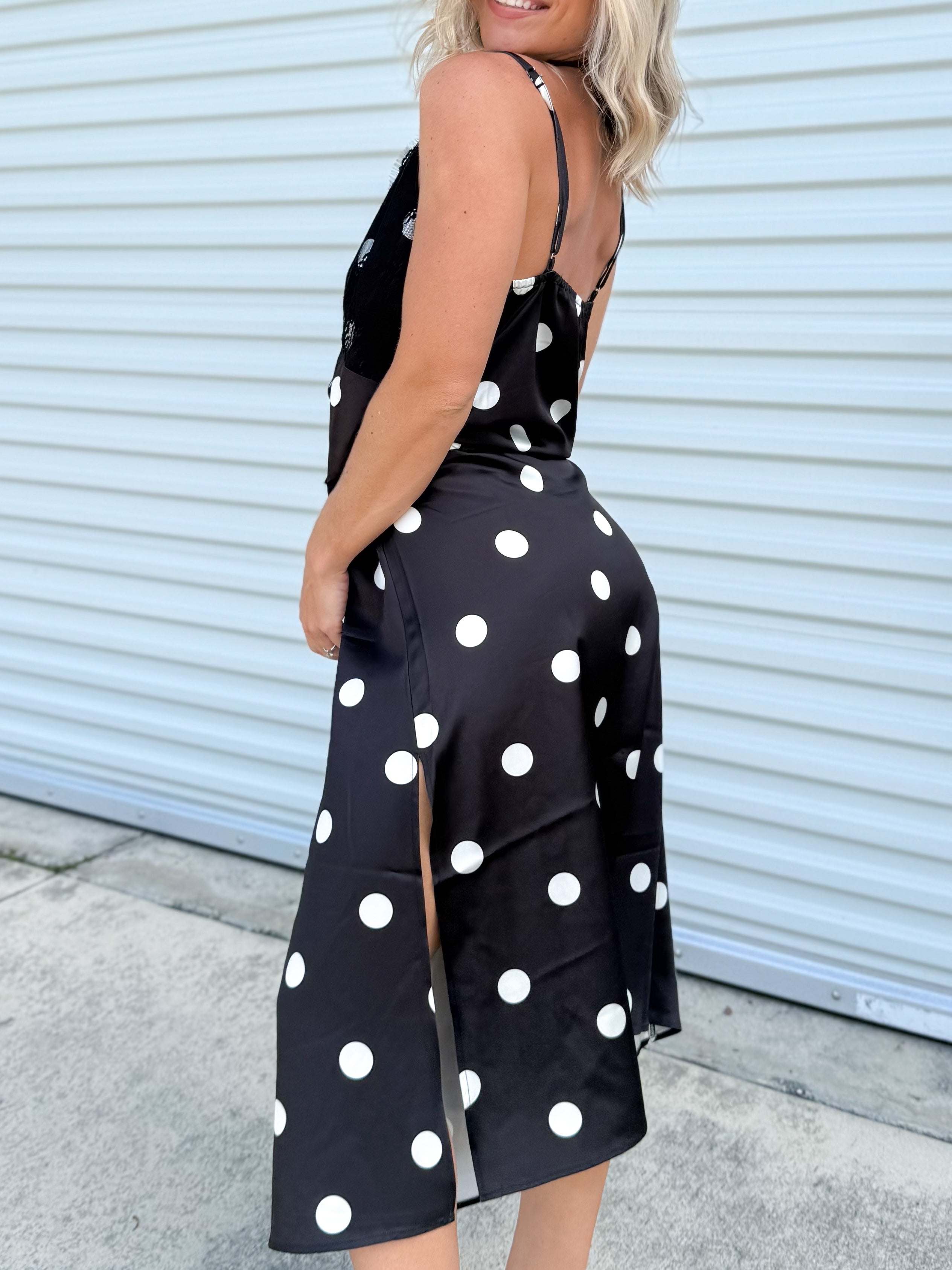 Darling Polka Dot Dress-230 DRESSES/JUMPSUITS/ROMPERS-JADE BY JANE-Heathered Boho Boutique, Women's Fashion and Accessories in Palmetto, FL