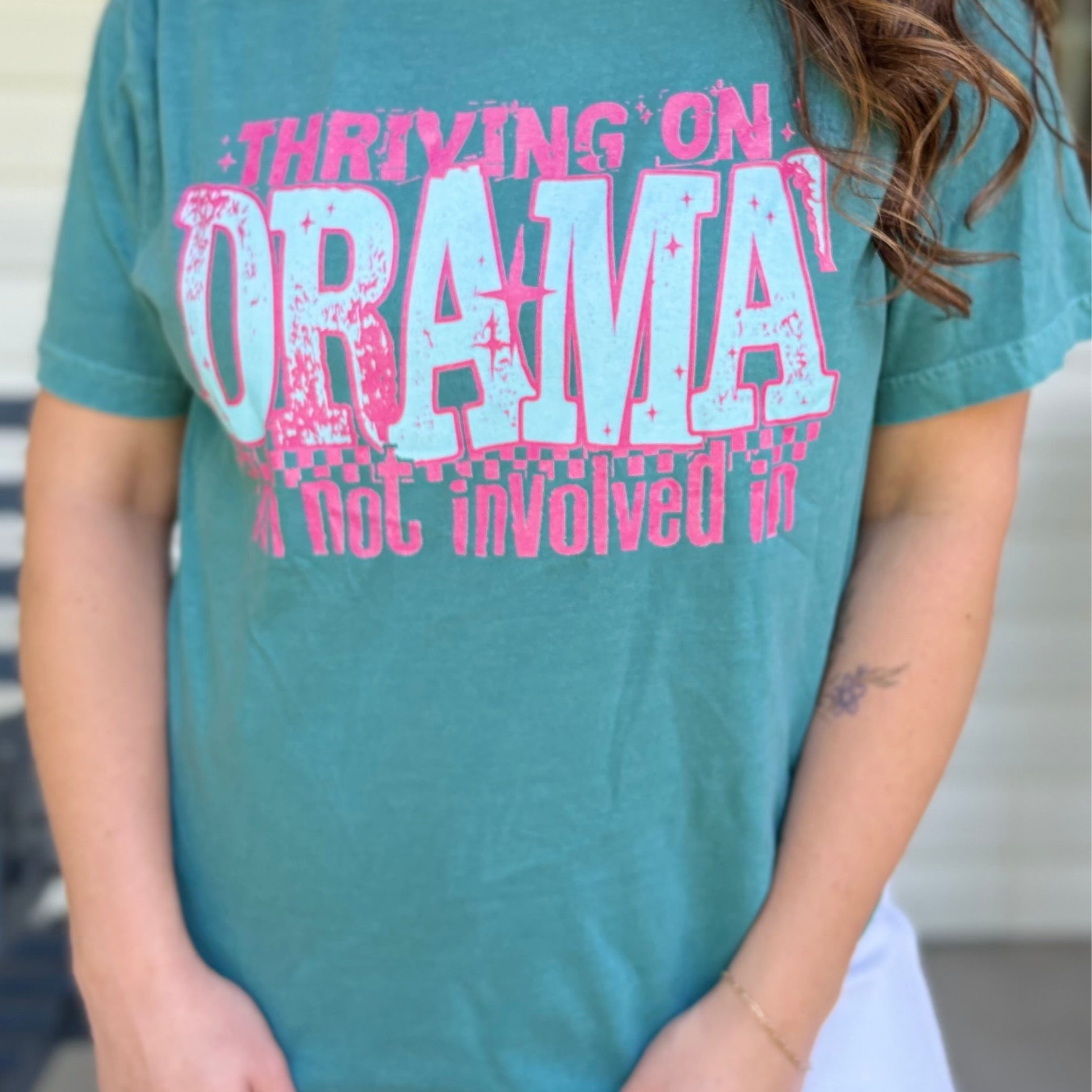 Thriving On Drama Graphic Tee - Emerald-130 Graphic Tees-Heathered Boho-Heathered Boho Boutique, Women's Fashion and Accessories in Palmetto, FL