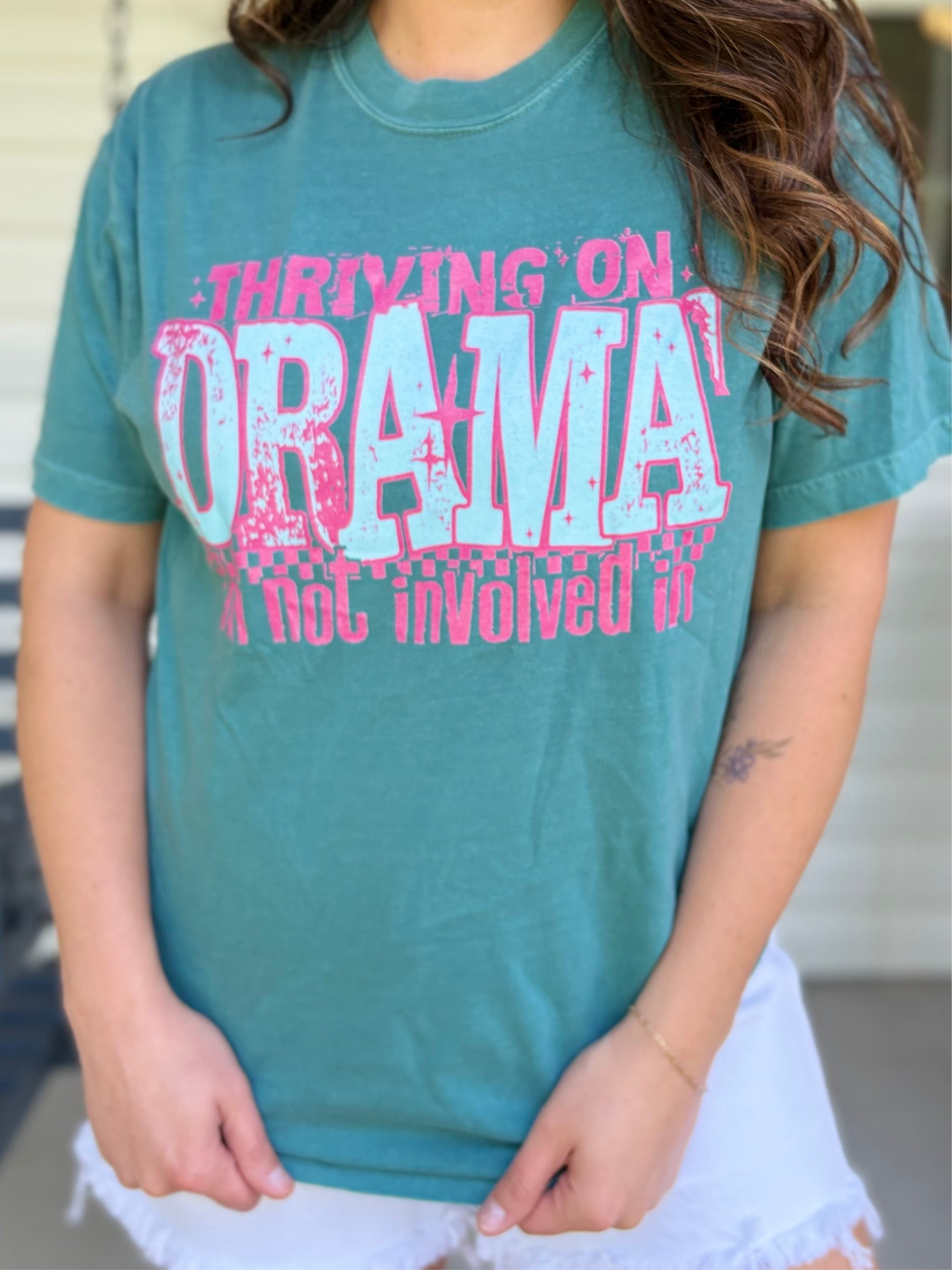 Thriving On Drama Graphic Tee - Emerald-130 Graphic Tees-Heathered Boho-Heathered Boho Boutique, Women's Fashion and Accessories in Palmetto, FL