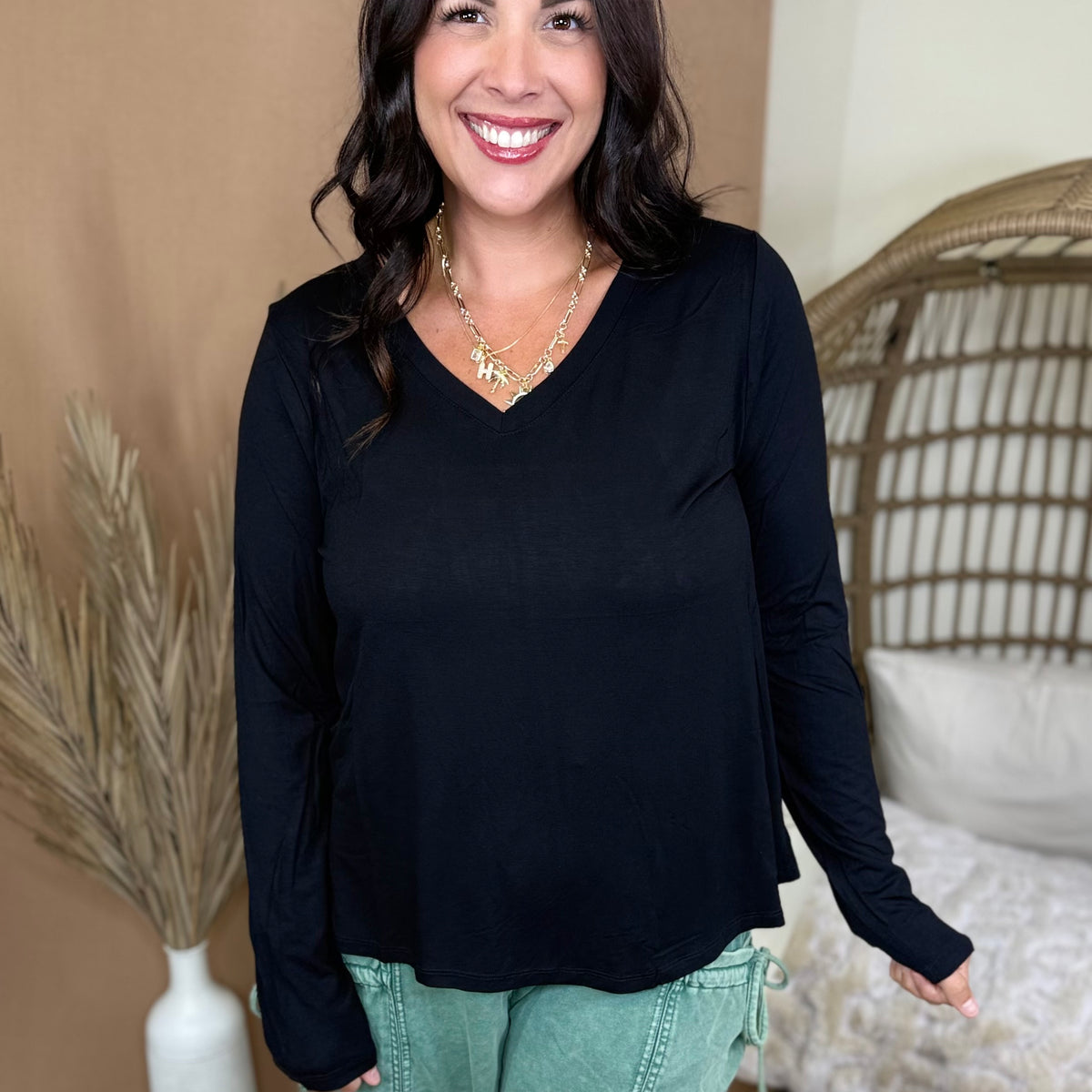 The Better Than Basic V-Neck Top-120 LONG SLEEVE TOPS-ZENANA-Heathered Boho Boutique, Women's Fashion and Accessories in Palmetto, FL