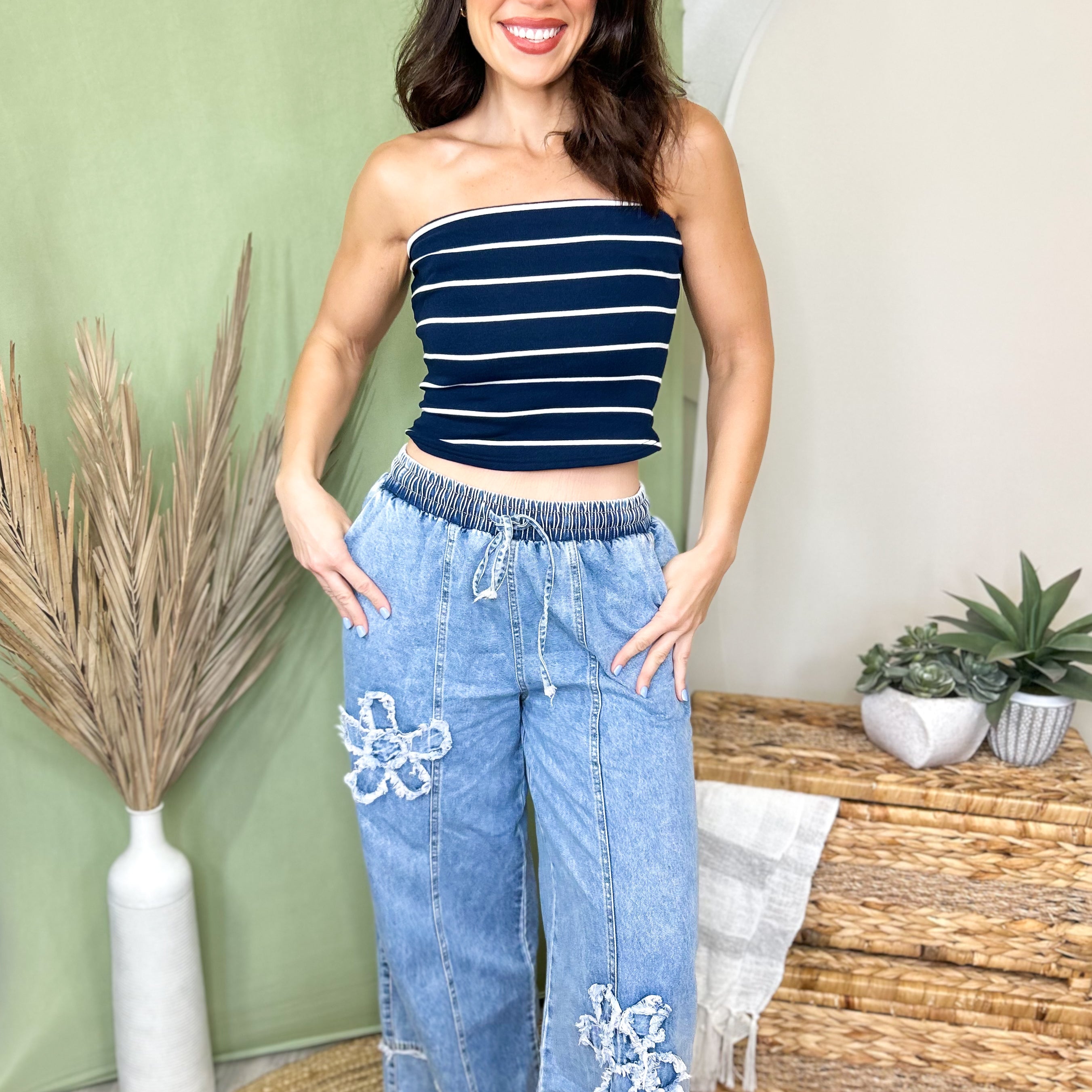 The Bloom & Wander Denim Pants-150 PANTS-HEIMISH-Heathered Boho Boutique, Women's Fashion and Accessories in Palmetto, FL