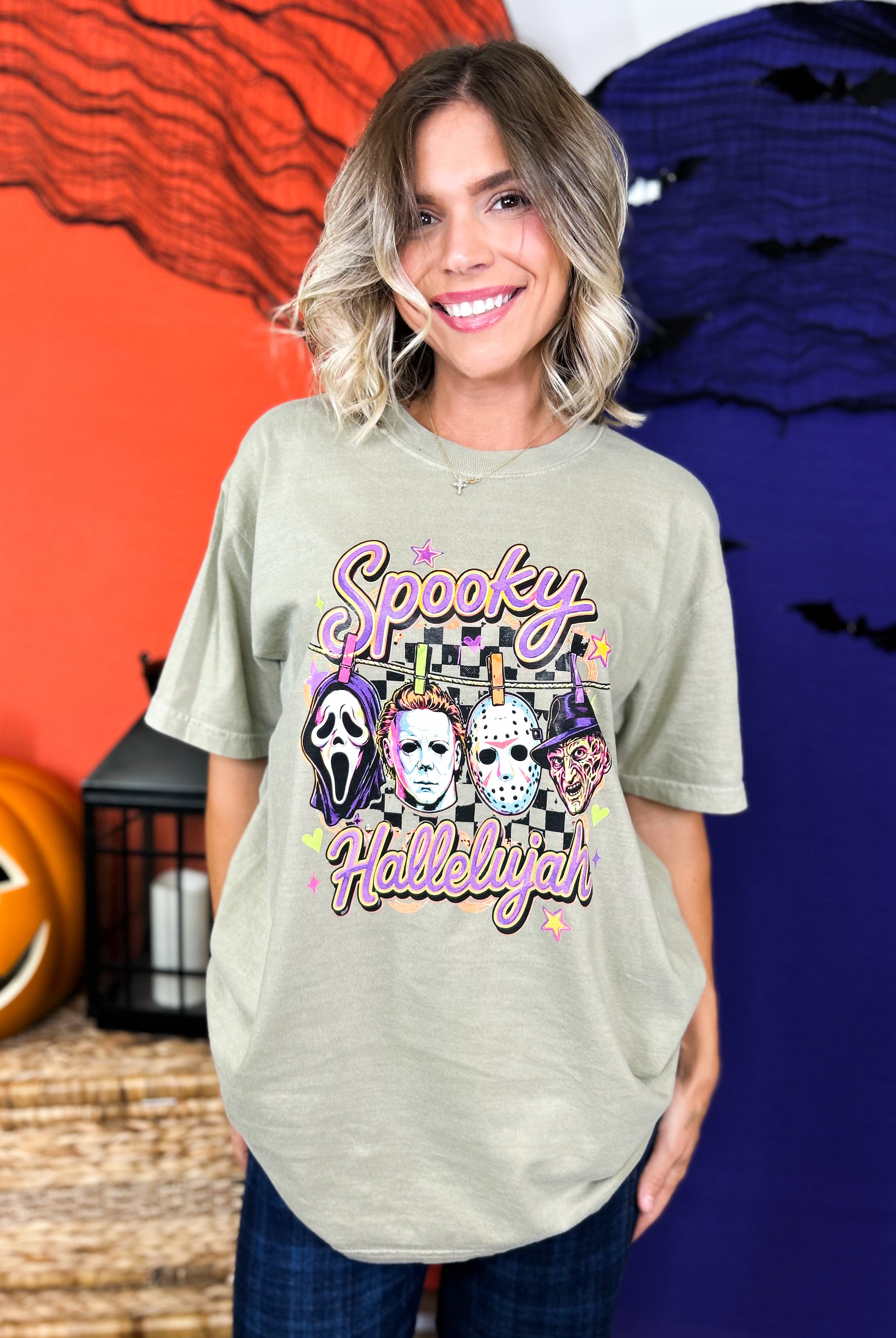 Spooky Hallelujah Graphic Tee-130 Graphic Tees-Heathered Boho-Heathered Boho Boutique, Women's Fashion and Accessories in Palmetto, FL