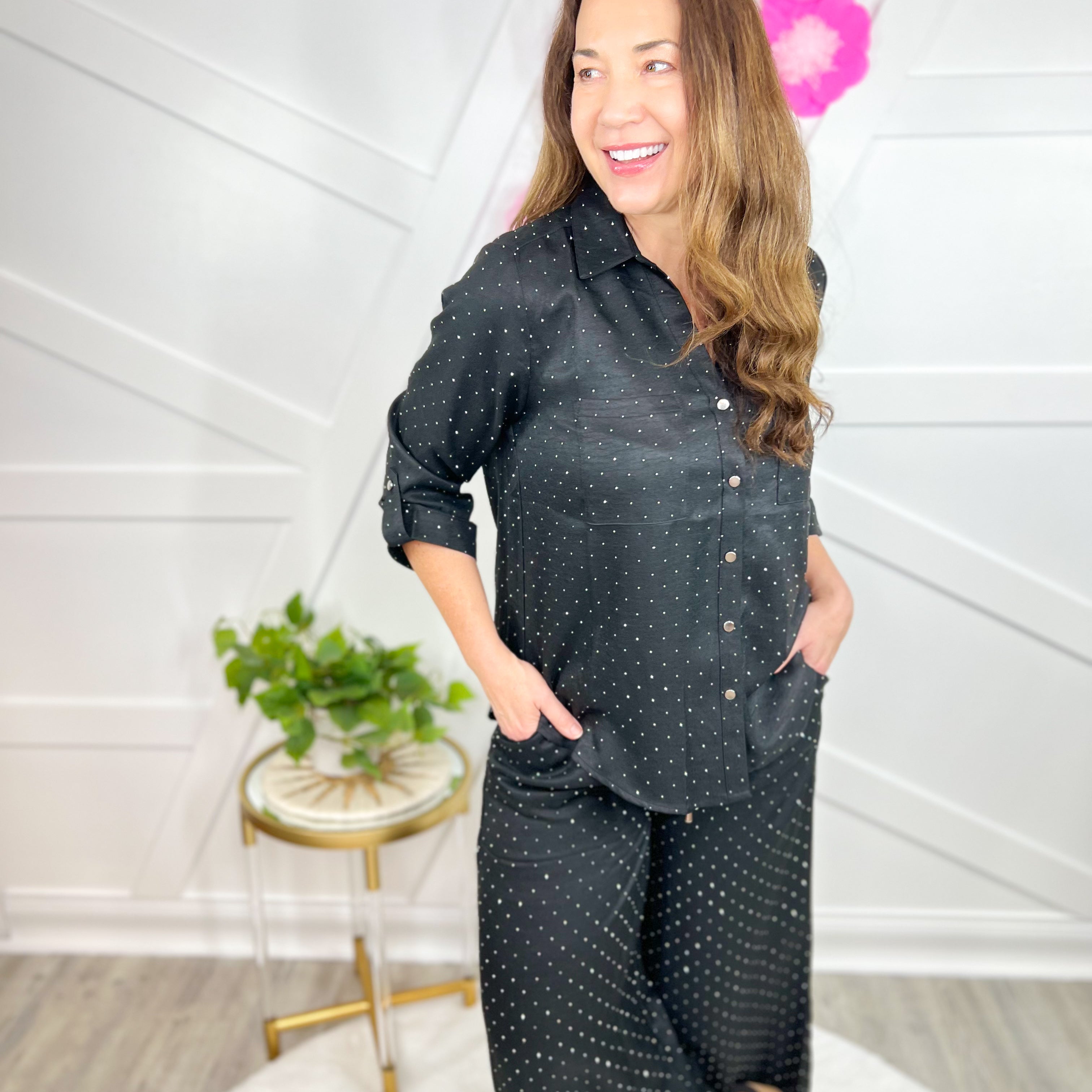 Wish Button Down Top-120 Long Sleeve Tops-SPIN USA-Heathered Boho Boutique, Women's Fashion and Accessories in Palmetto, FL