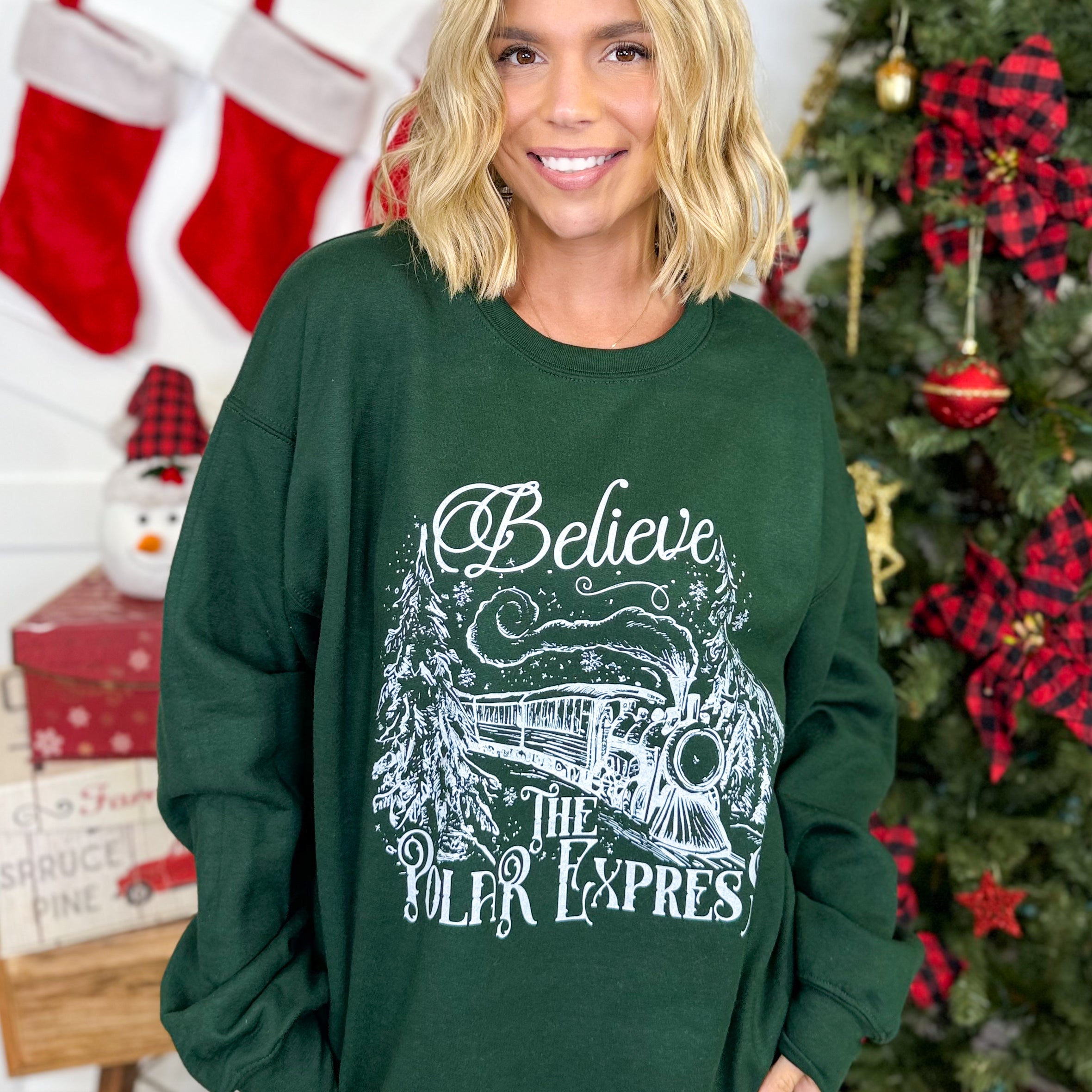 Believe the Polar Express Graphic Sweatshirt-130 Graphic Tees-Heathered Boho-Heathered Boho Boutique, Women's Fashion and Accessories in Palmetto, FL
