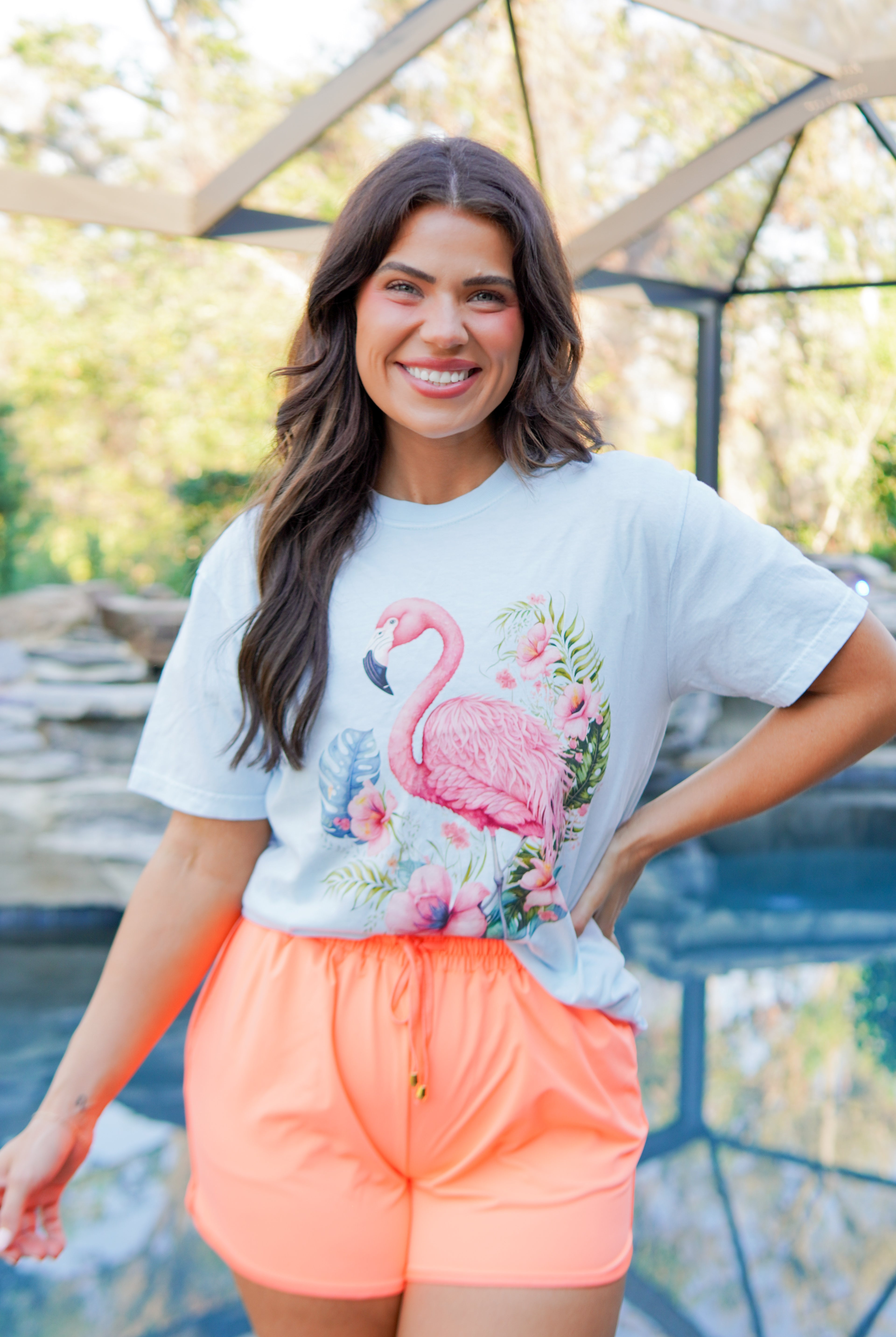 Tropical Flamingo Graphic Tee-130 Graphic Tees-Heathered Boho-Heathered Boho Boutique, Women's Fashion and Accessories in Palmetto, FL
