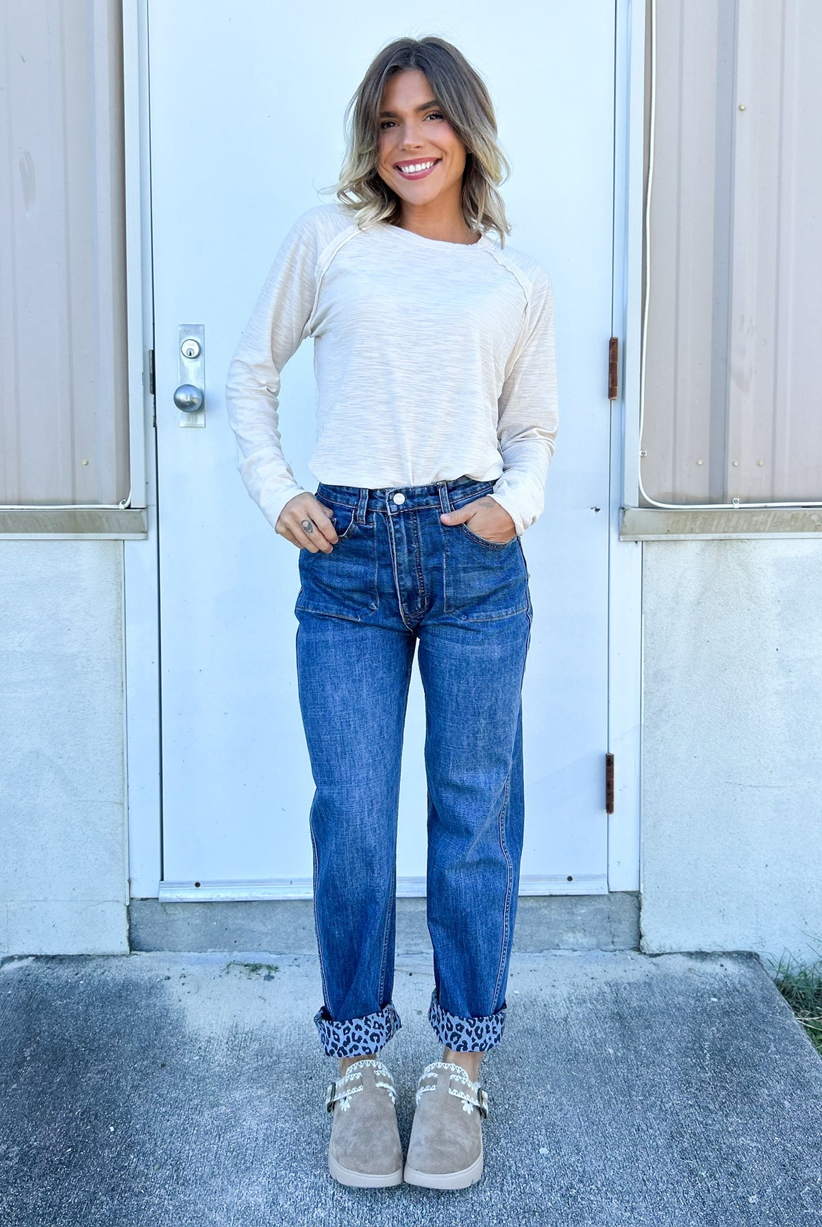 Leopard Personality Reversible Barrel Jeans by Saige-190 JEANS-SAIGE DENIM-Heathered Boho Boutique, Women's Fashion and Accessories in Palmetto, FL