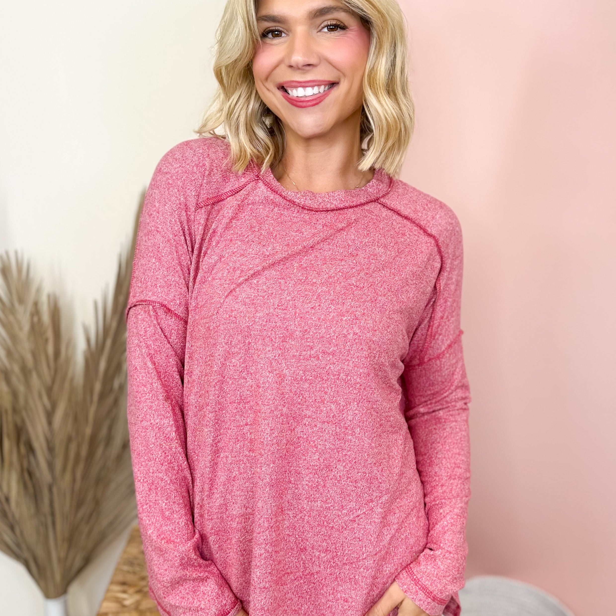 Chit Chat Top-120 LONG SLEEVE TOPS-ZENANA-Heathered Boho Boutique, Women's Fashion and Accessories in Palmetto, FL