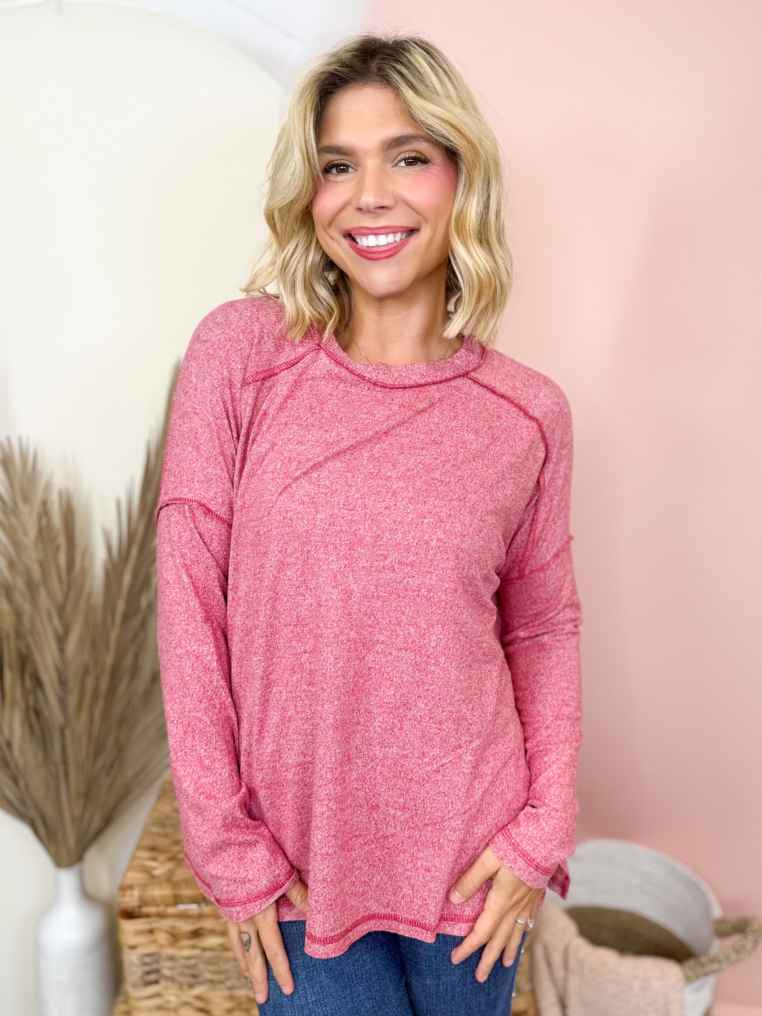 Chit Chat Top-120 LONG SLEEVE TOPS-ZENANA-Heathered Boho Boutique, Women's Fashion and Accessories in Palmetto, FL
