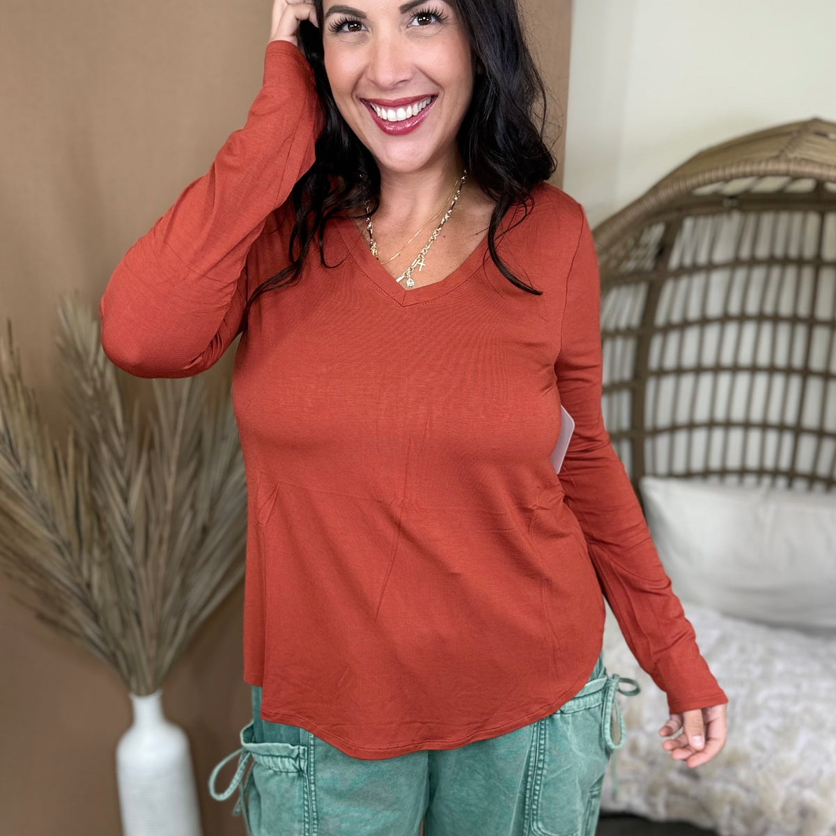 The Better Than Basic V-Neck Top-120 LONG SLEEVE TOPS-ZENANA-Heathered Boho Boutique, Women's Fashion and Accessories in Palmetto, FL