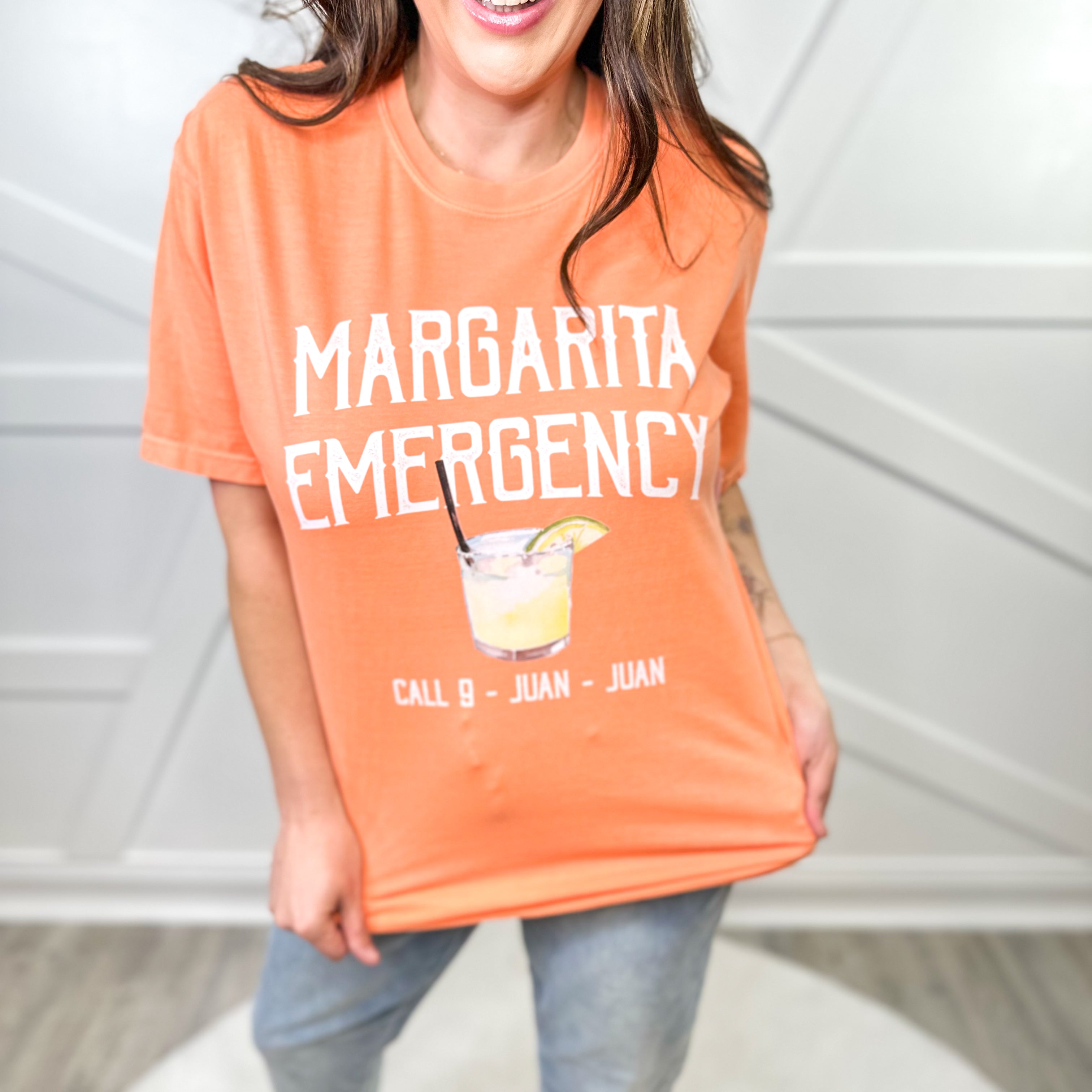 Margarita Emergency Graphic Tee - Melon-130 Graphic Tees-Heathered Boho-Heathered Boho Boutique, Women's Fashion and Accessories in Palmetto, FL