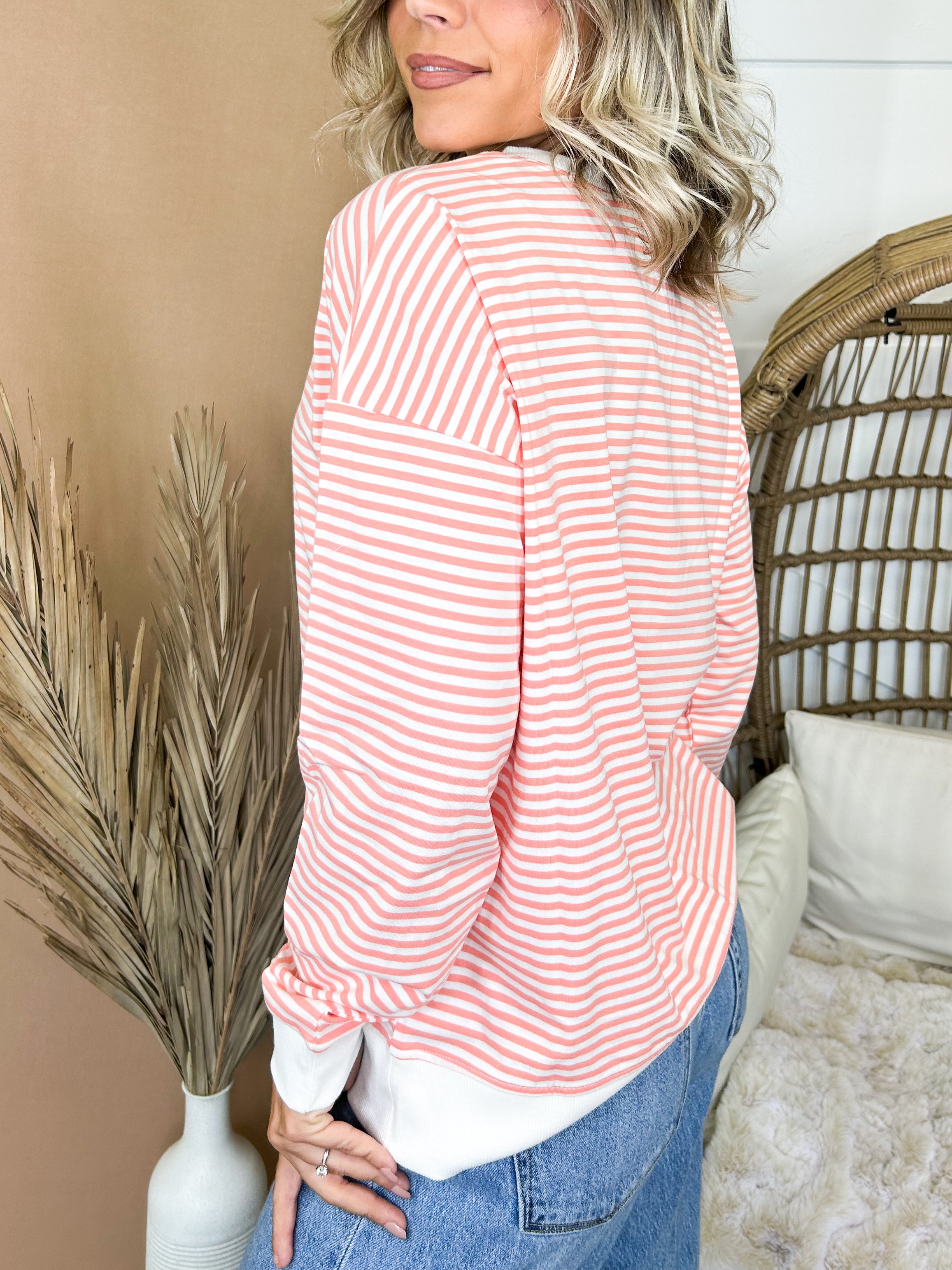 The Weekend Mood Striped Top-120 LONG SLEEVE TOPS-ZENANA-Heathered Boho Boutique, Women's Fashion and Accessories in Palmetto, FL