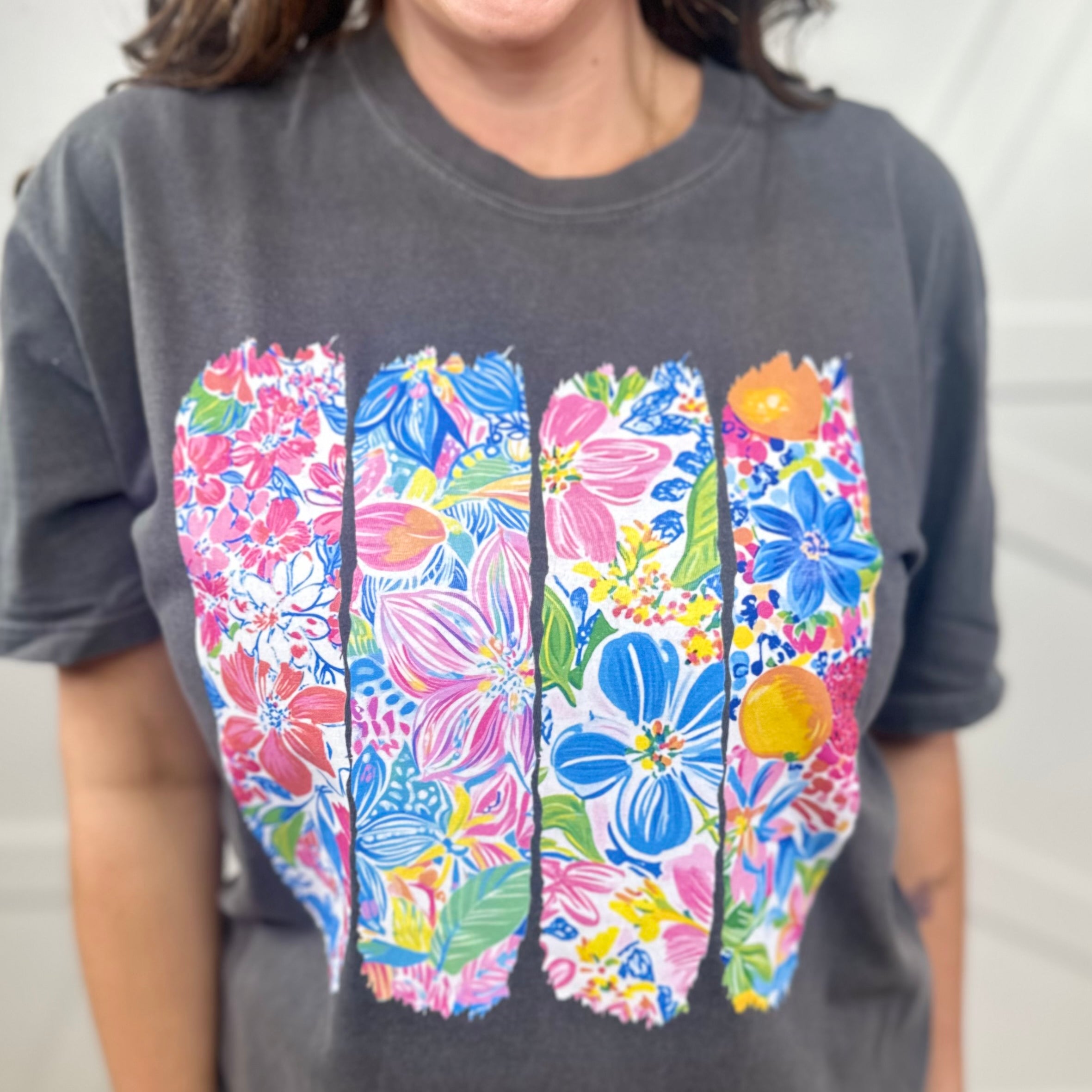 Boho Citrus Flower Graphic Tee - Pepper-130 Graphic Tees-Heathered Boho-Heathered Boho Boutique, Women's Fashion and Accessories in Palmetto, FL
