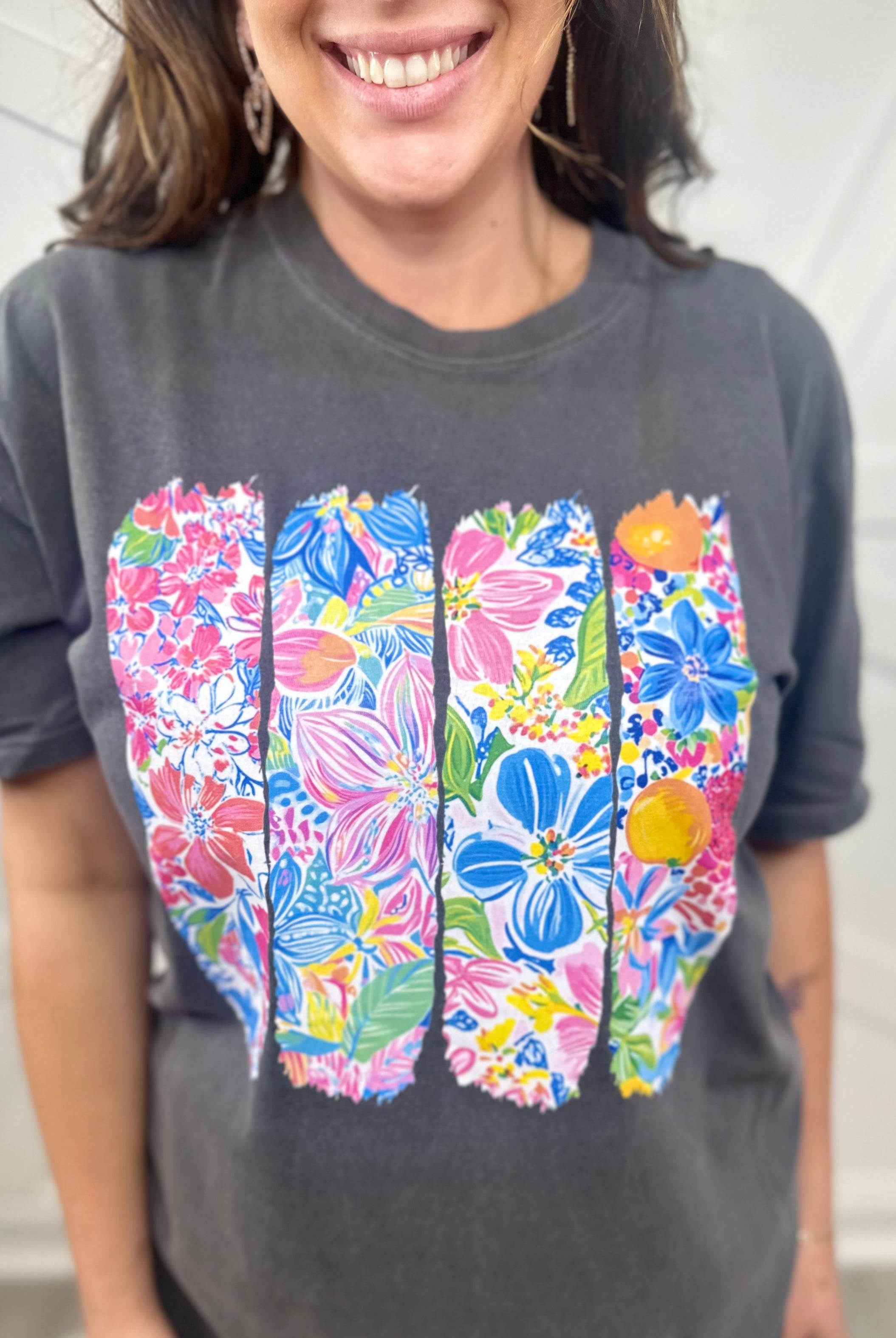 Boho Citrus Flower Graphic Tee - Pepper-130 Graphic Tees-Heathered Boho-Heathered Boho Boutique, Women's Fashion and Accessories in Palmetto, FL