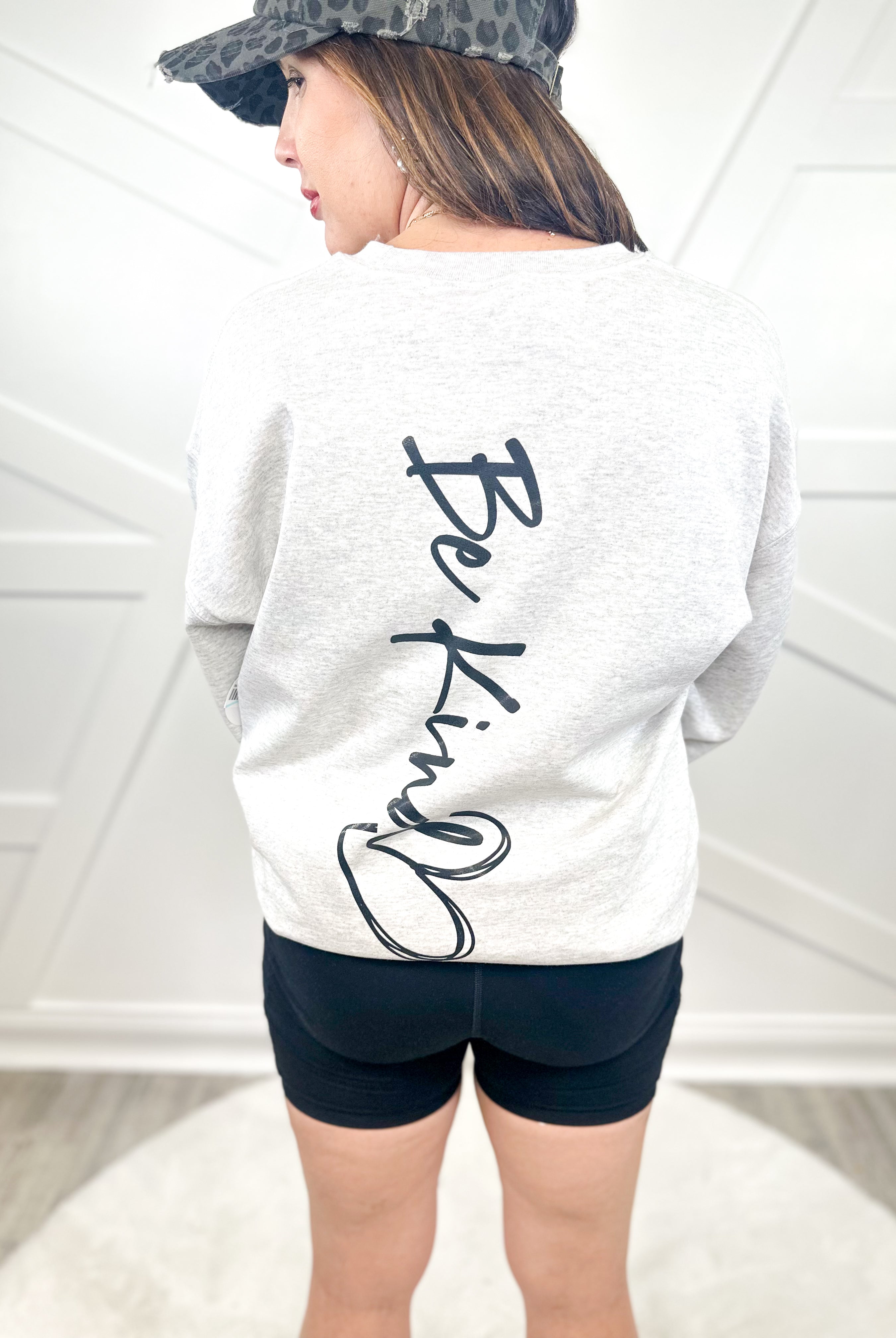 Be Kind Graphic Sweatshirt - Ash-130 Graphic Tees-Heathered Boho-Heathered Boho Boutique, Women's Fashion and Accessories in Palmetto, FL
