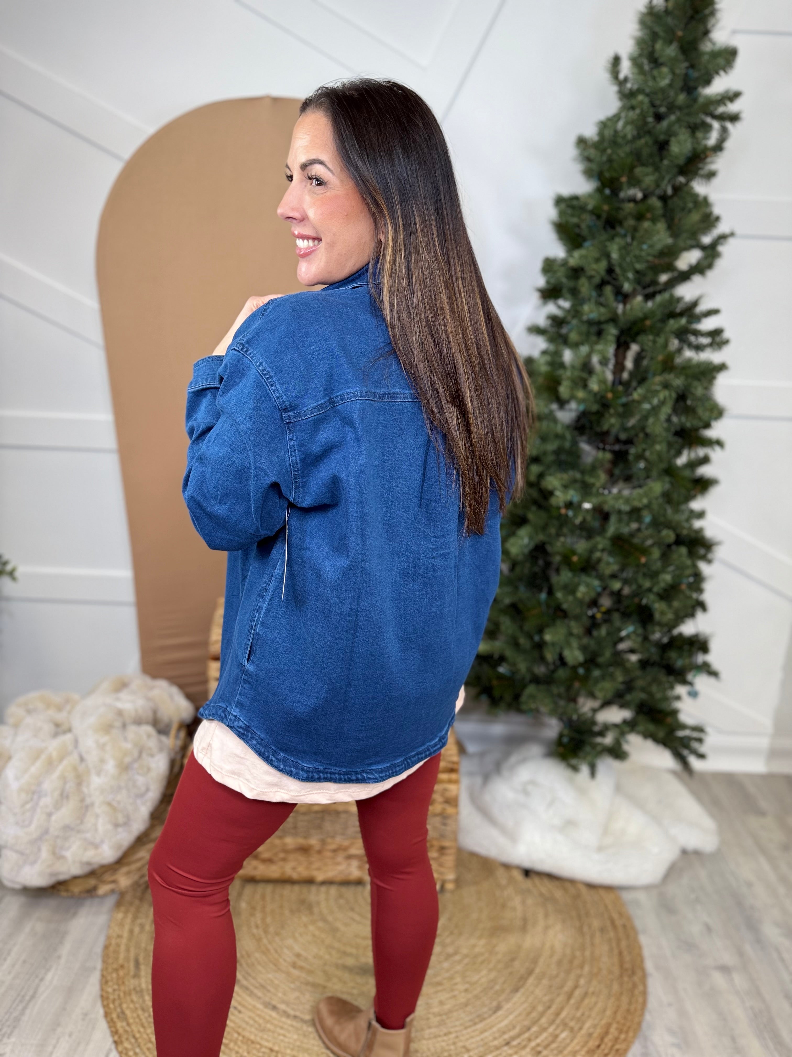 Off Script Denim Top-120 LONG SLEEVE TOPS-Risen Jeans-Heathered Boho Boutique, Women's Fashion and Accessories in Palmetto, FL