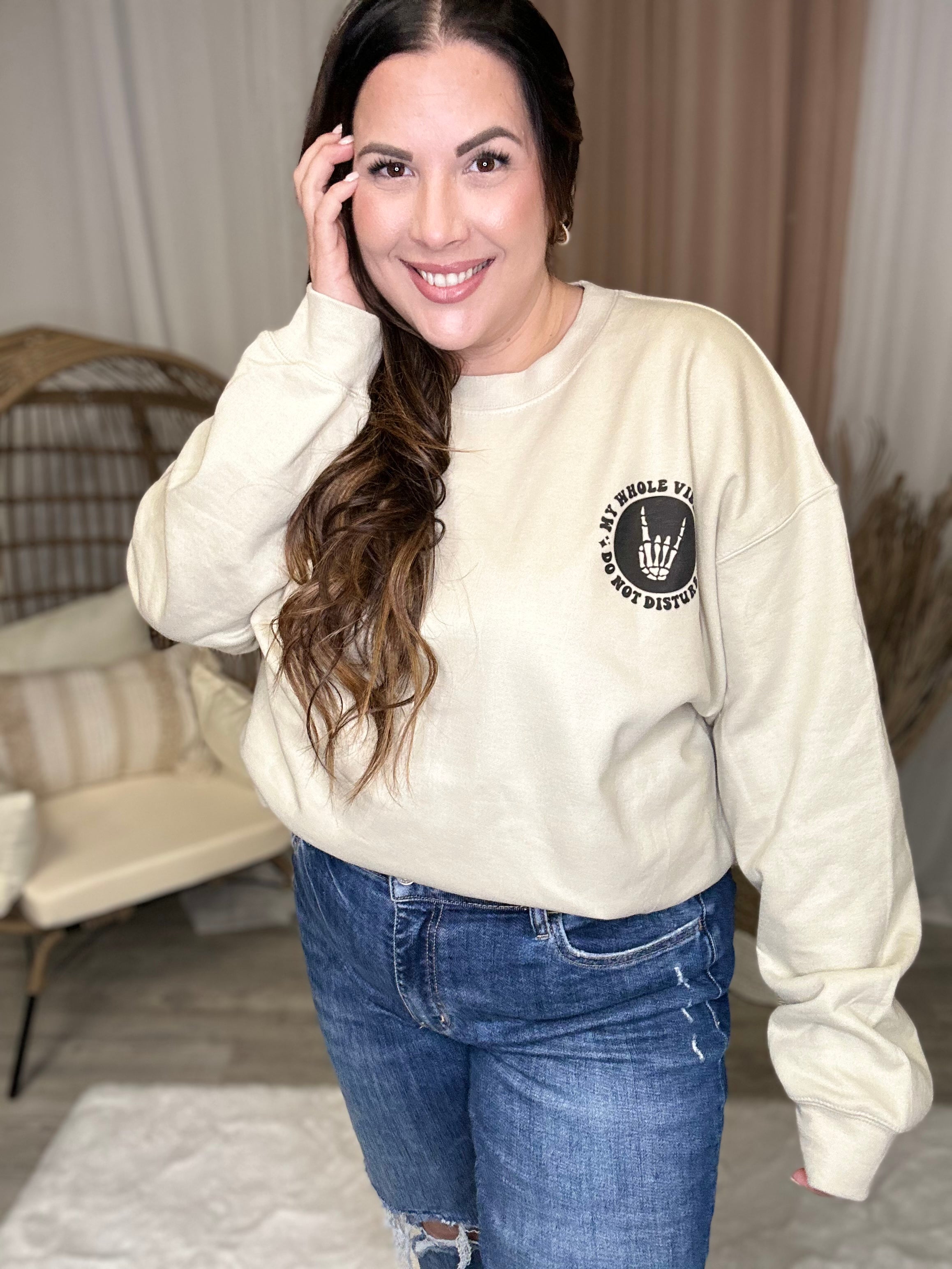 DND Graphic Sweatshirt-130 Graphic Tees-Heathered Boho-Heathered Boho Boutique, Women's Fashion and Accessories in Palmetto, FL