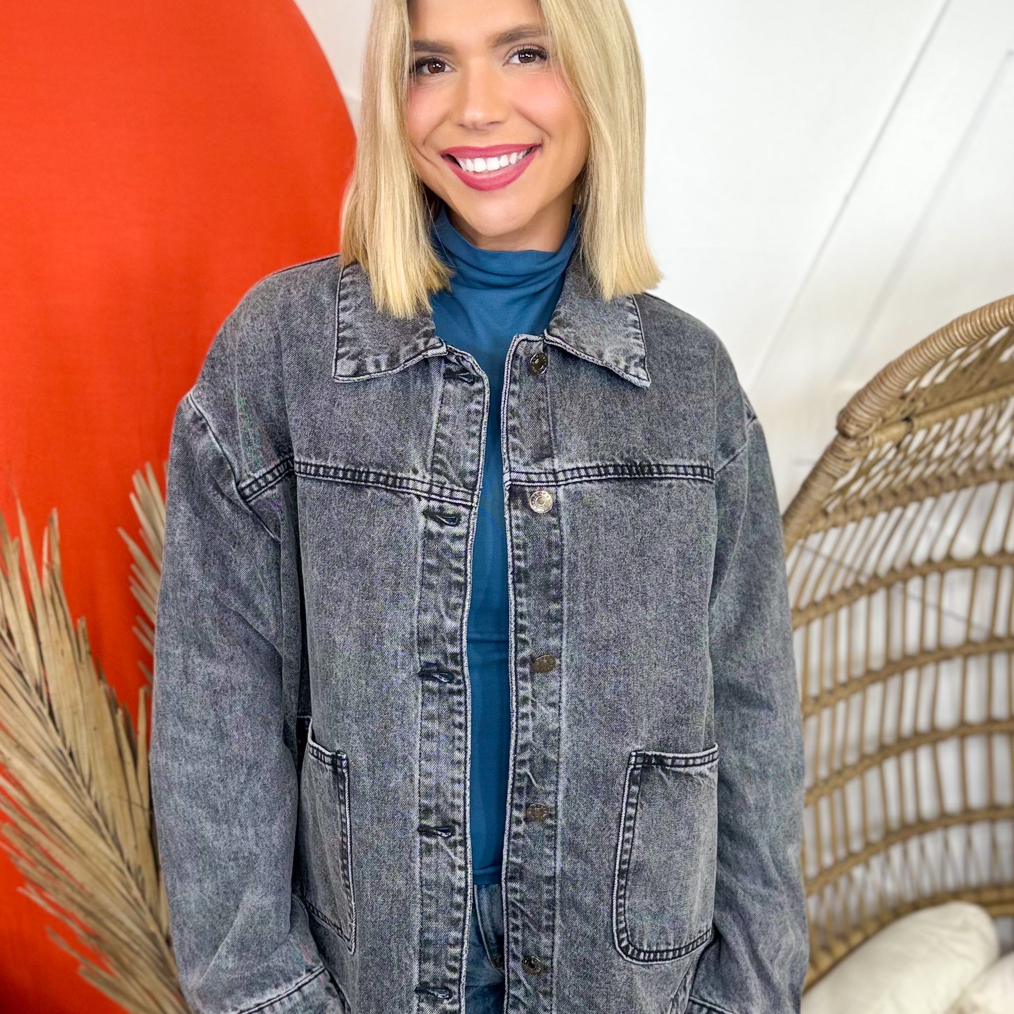 Feels New Denim Jacket-200 JACKETS/SHACKETS-AMERICAN BAZI-Heathered Boho Boutique, Women's Fashion and Accessories in Palmetto, FL