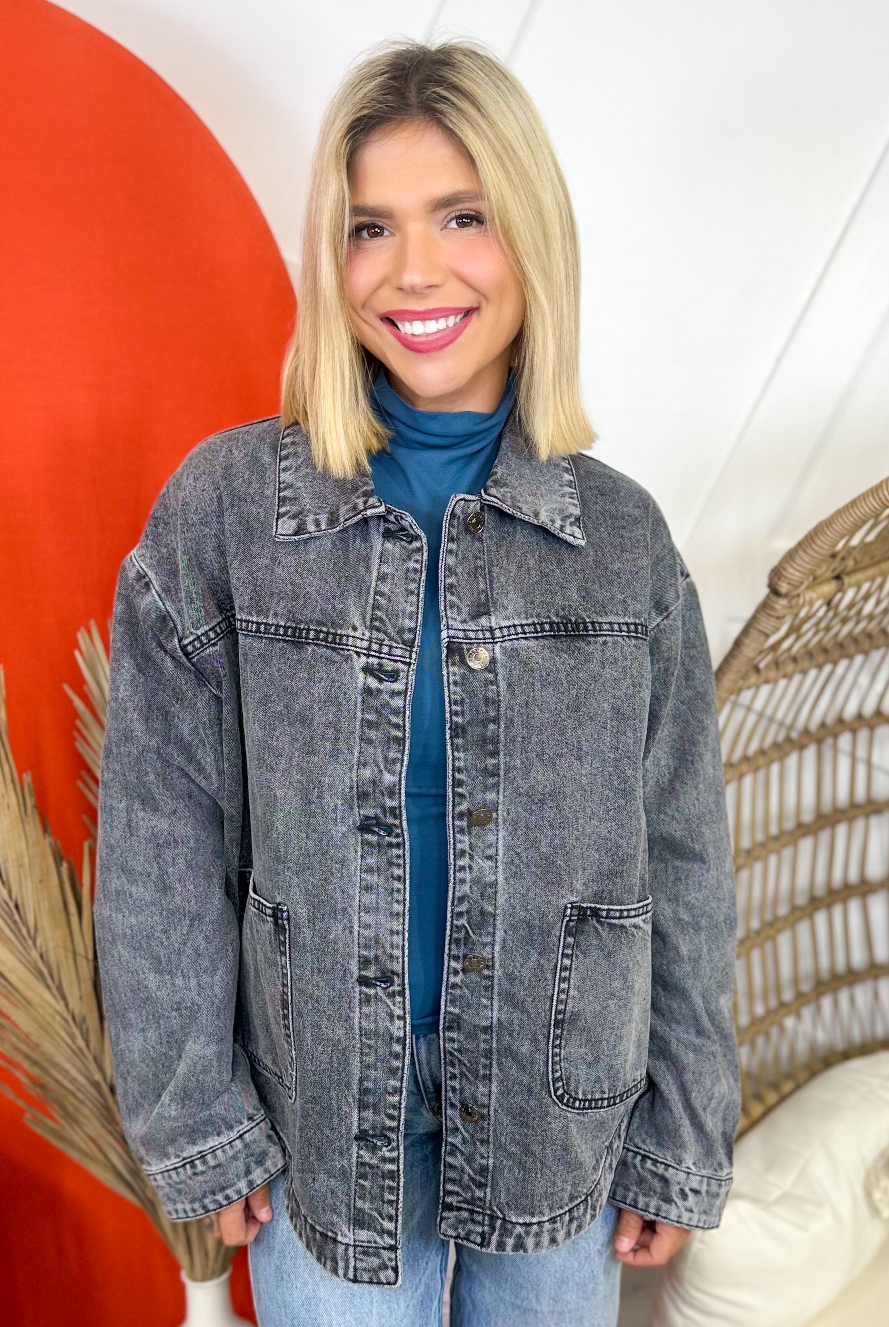 Feels New Denim Jacket-200 JACKETS/SHACKETS-AMERICAN BAZI-Heathered Boho Boutique, Women's Fashion and Accessories in Palmetto, FL