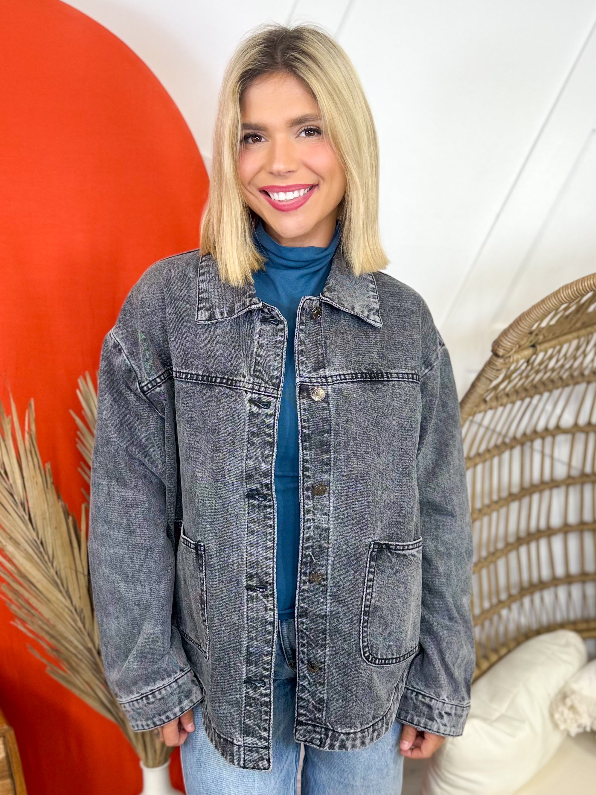Feels New Denim Jacket-200 JACKETS/SHACKETS-AMERICAN BAZI-Heathered Boho Boutique, Women's Fashion and Accessories in Palmetto, FL