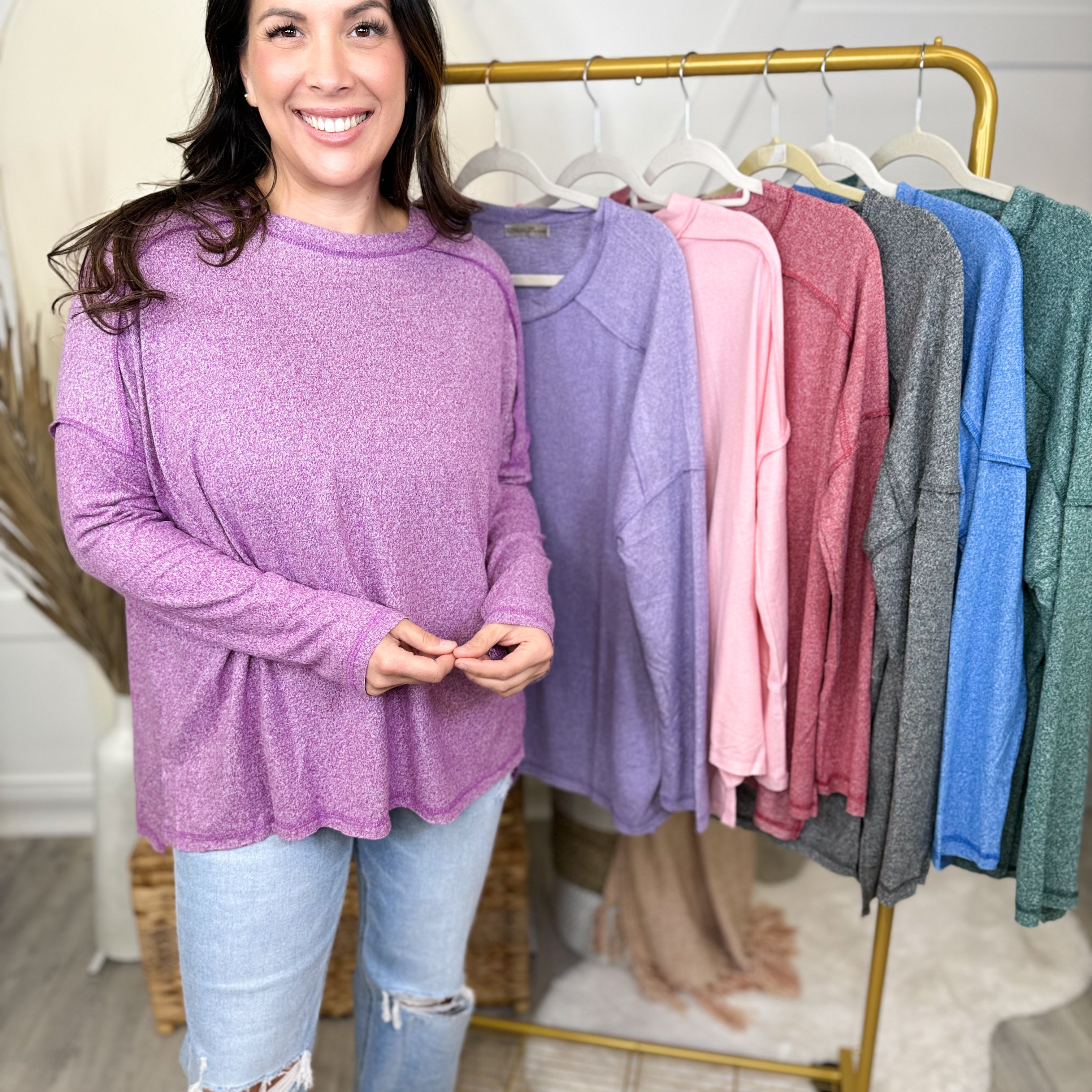 Chit Chat Top-120 LONG SLEEVE TOPS-ZENANA-Heathered Boho Boutique, Women's Fashion and Accessories in Palmetto, FL