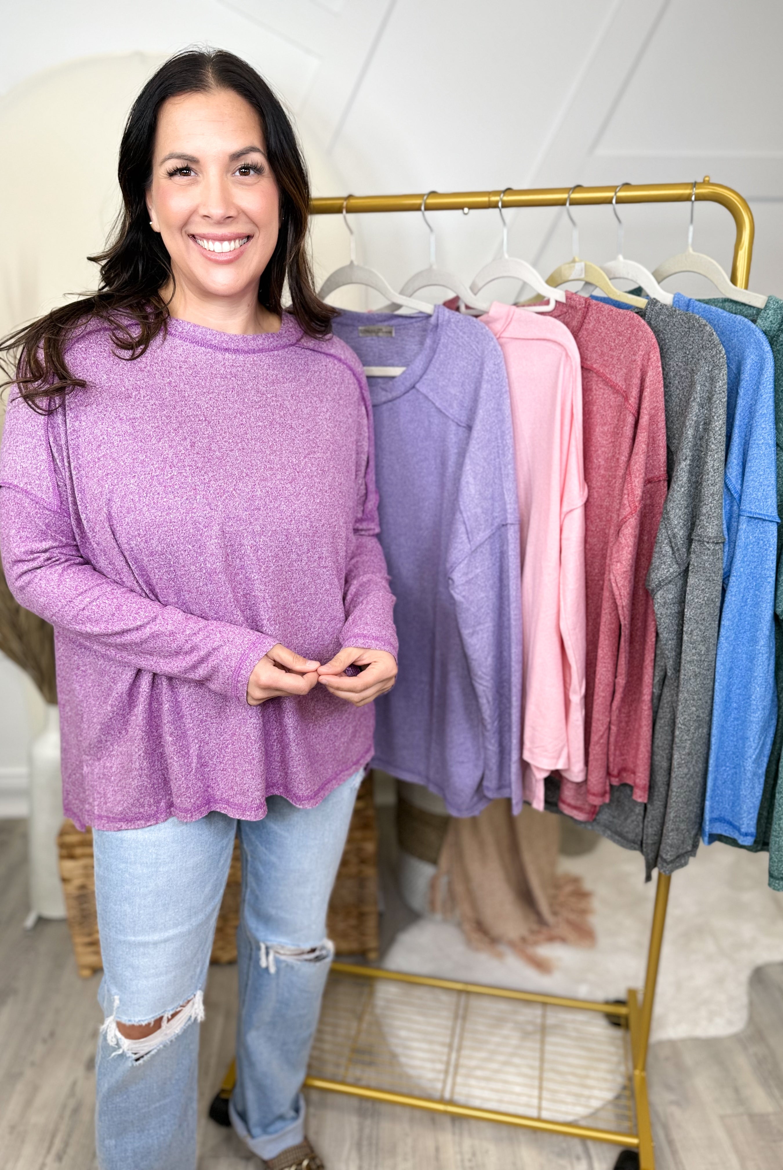Chit Chat Top-120 LONG SLEEVE TOPS-ZENANA-Heathered Boho Boutique, Women's Fashion and Accessories in Palmetto, FL
