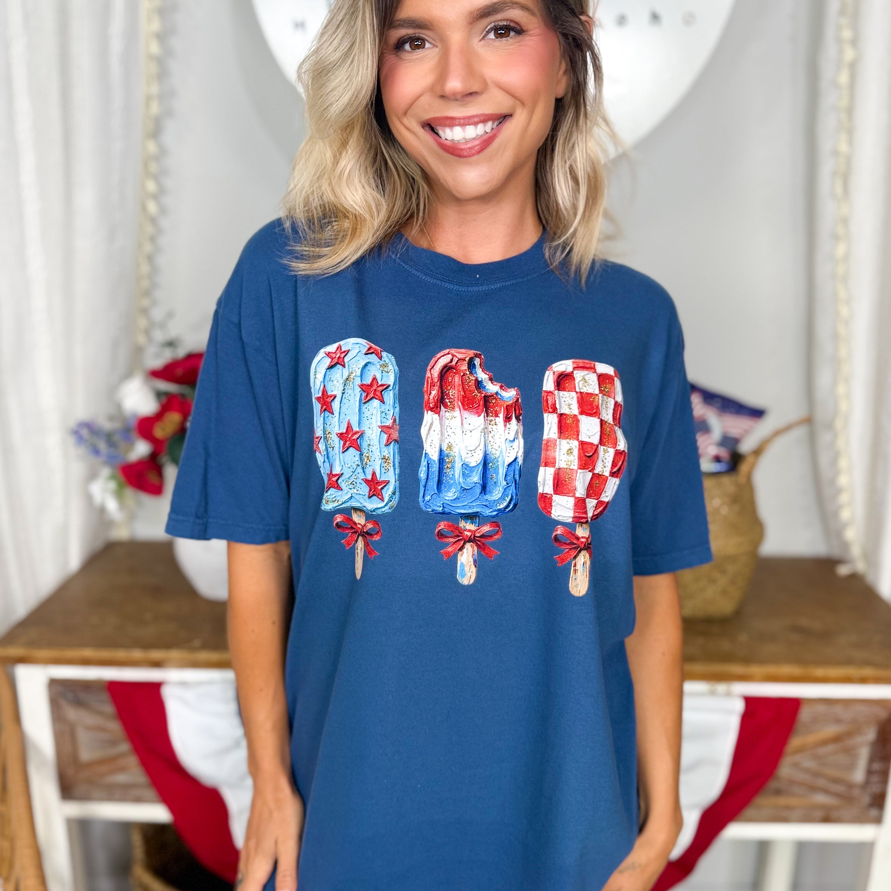 American Popsicle Graphic Tee-130 Graphic Tees-Heathered Boho-Heathered Boho Boutique, Women's Fashion and Accessories in Palmetto, FL