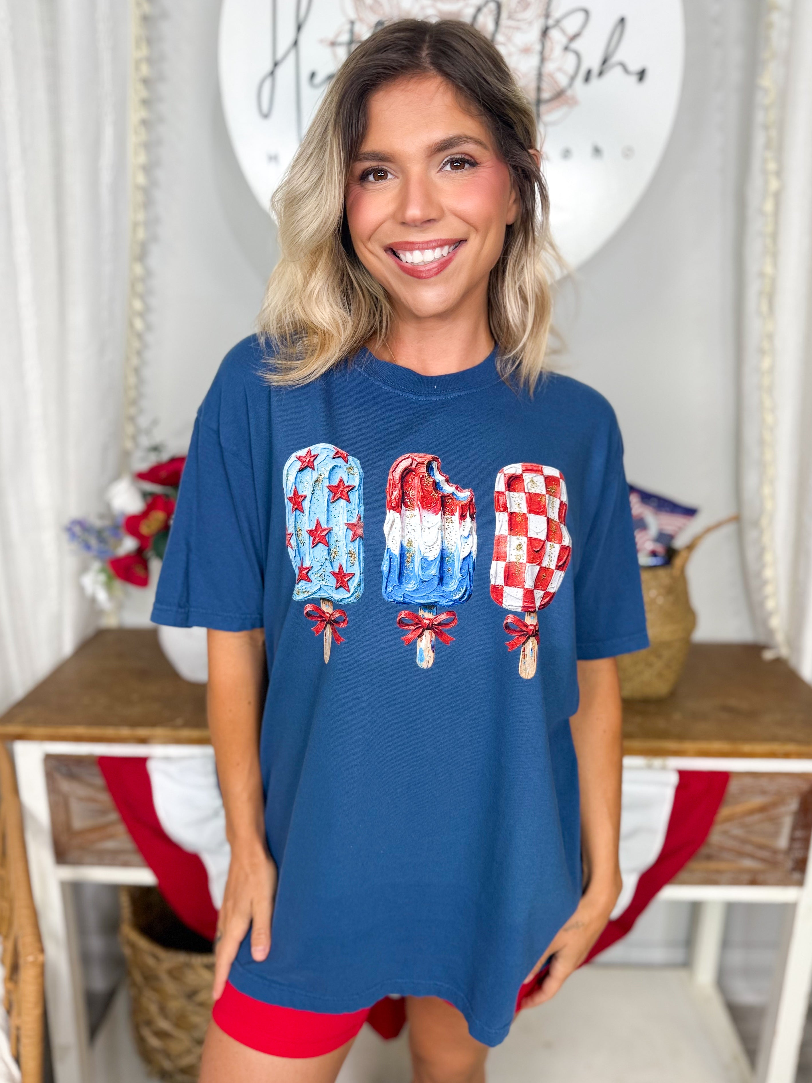 American Popsicle Graphic Tee-130 Graphic Tees-Heathered Boho-Heathered Boho Boutique, Women's Fashion and Accessories in Palmetto, FL