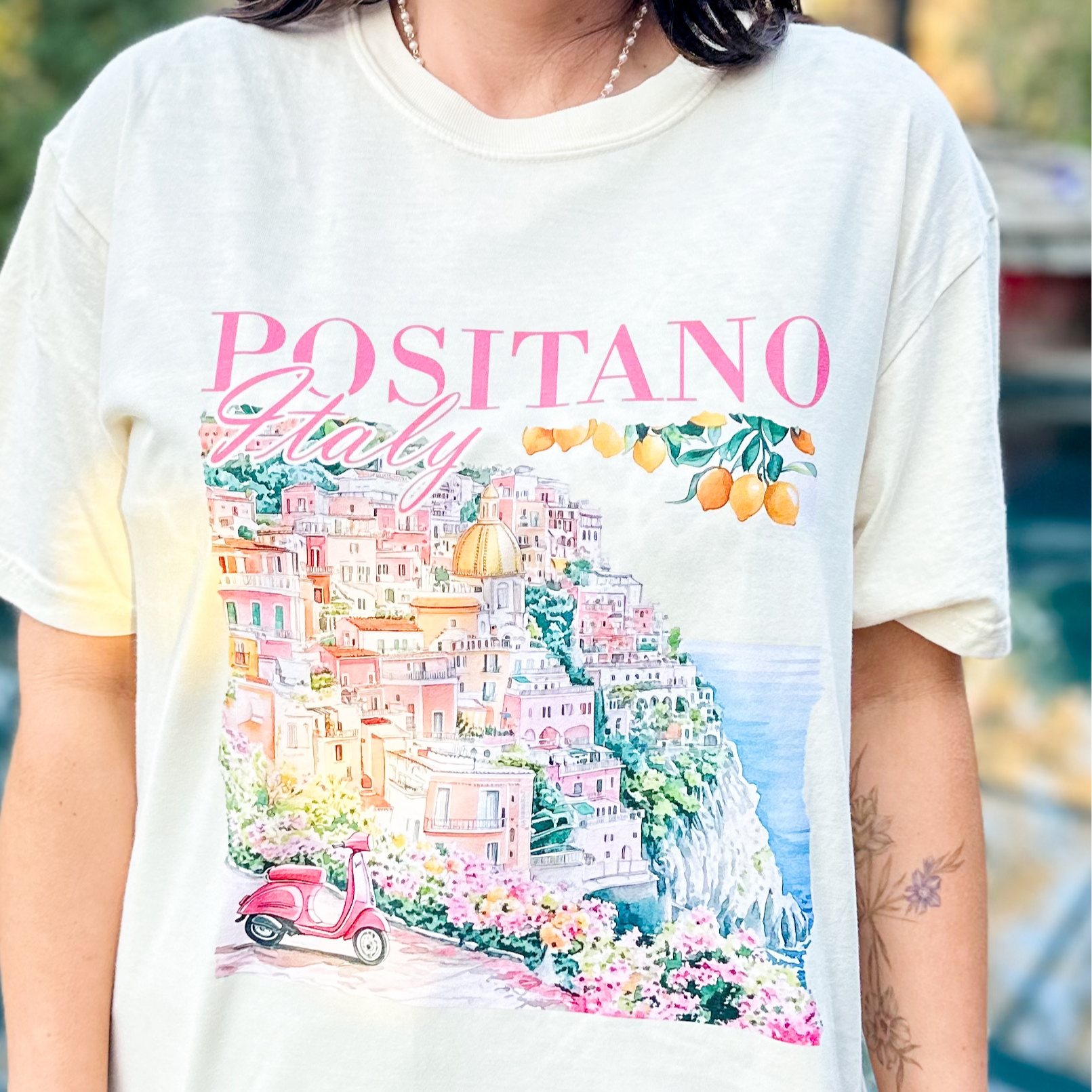 Positano Italy Graphic Tee-130 Graphic Tees-Heathered Boho-Heathered Boho Boutique, Women's Fashion and Accessories in Palmetto, FL