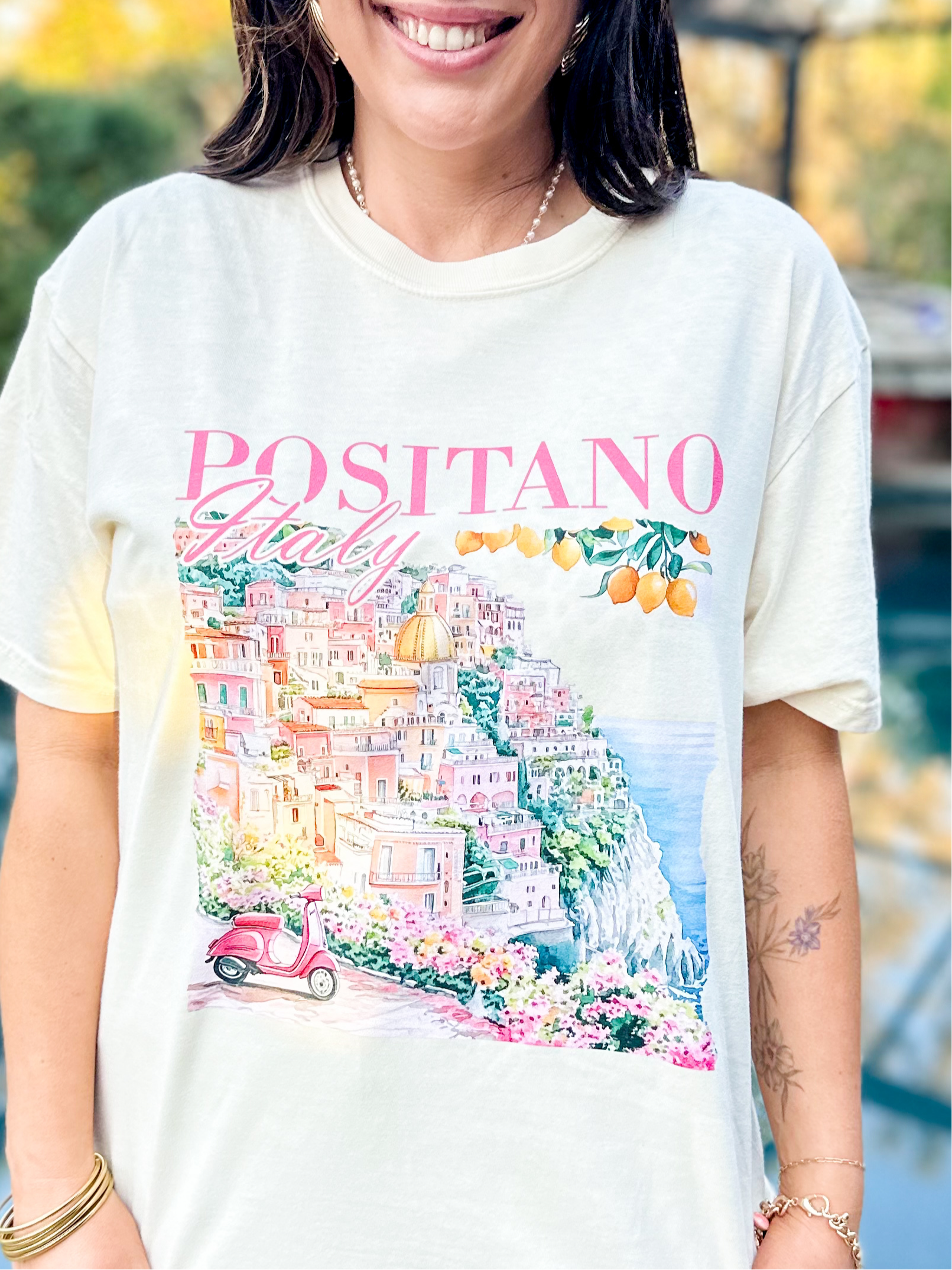 Positano Italy Graphic Tee-130 Graphic Tees-Heathered Boho-Heathered Boho Boutique, Women's Fashion and Accessories in Palmetto, FL