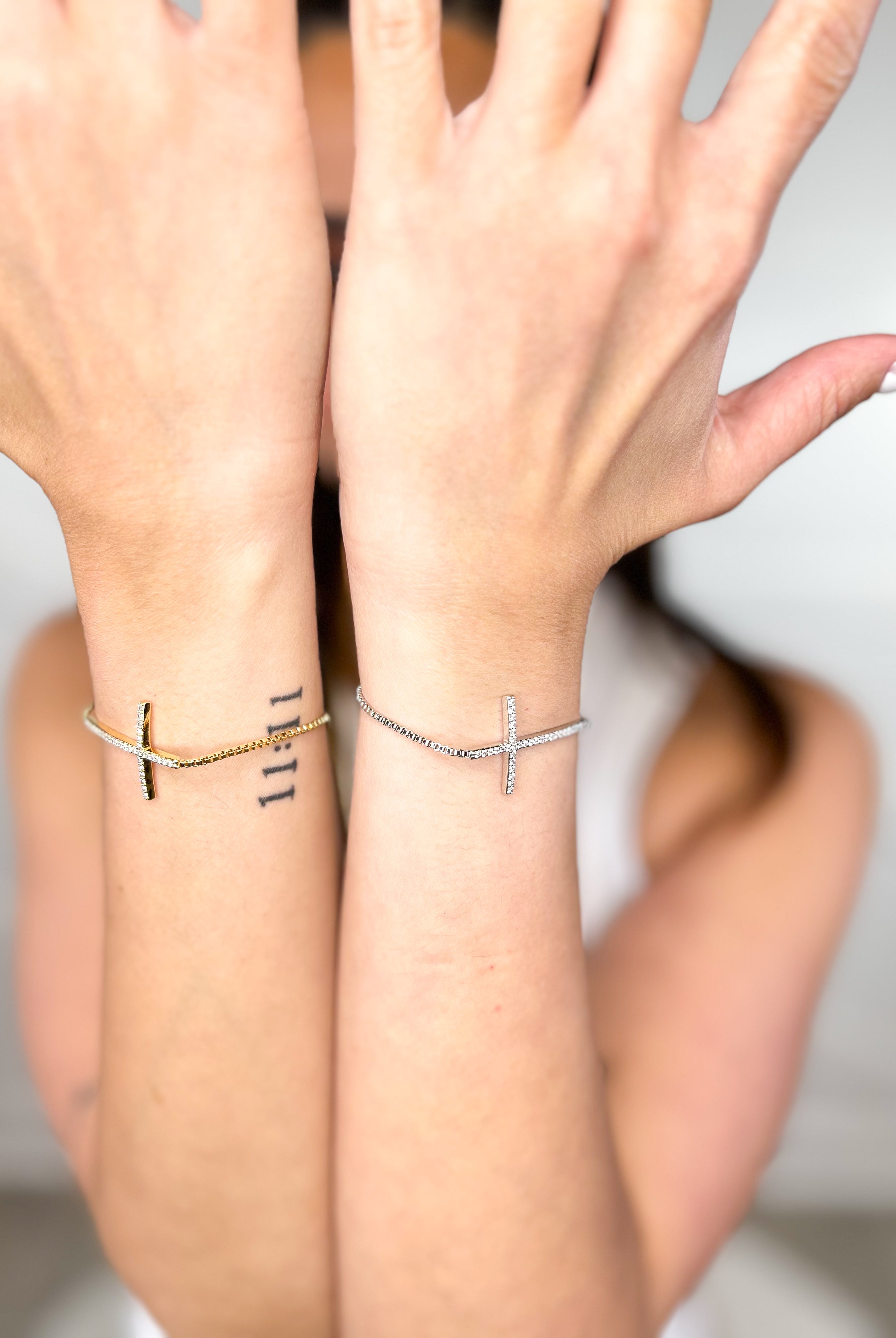 RESTOCK: CZ Thin Cross Slide Bracelet-310 Jewelry-Joseph Anthony NY, Inc-Heathered Boho Boutique, Women's Fashion and Accessories in Palmetto, FL