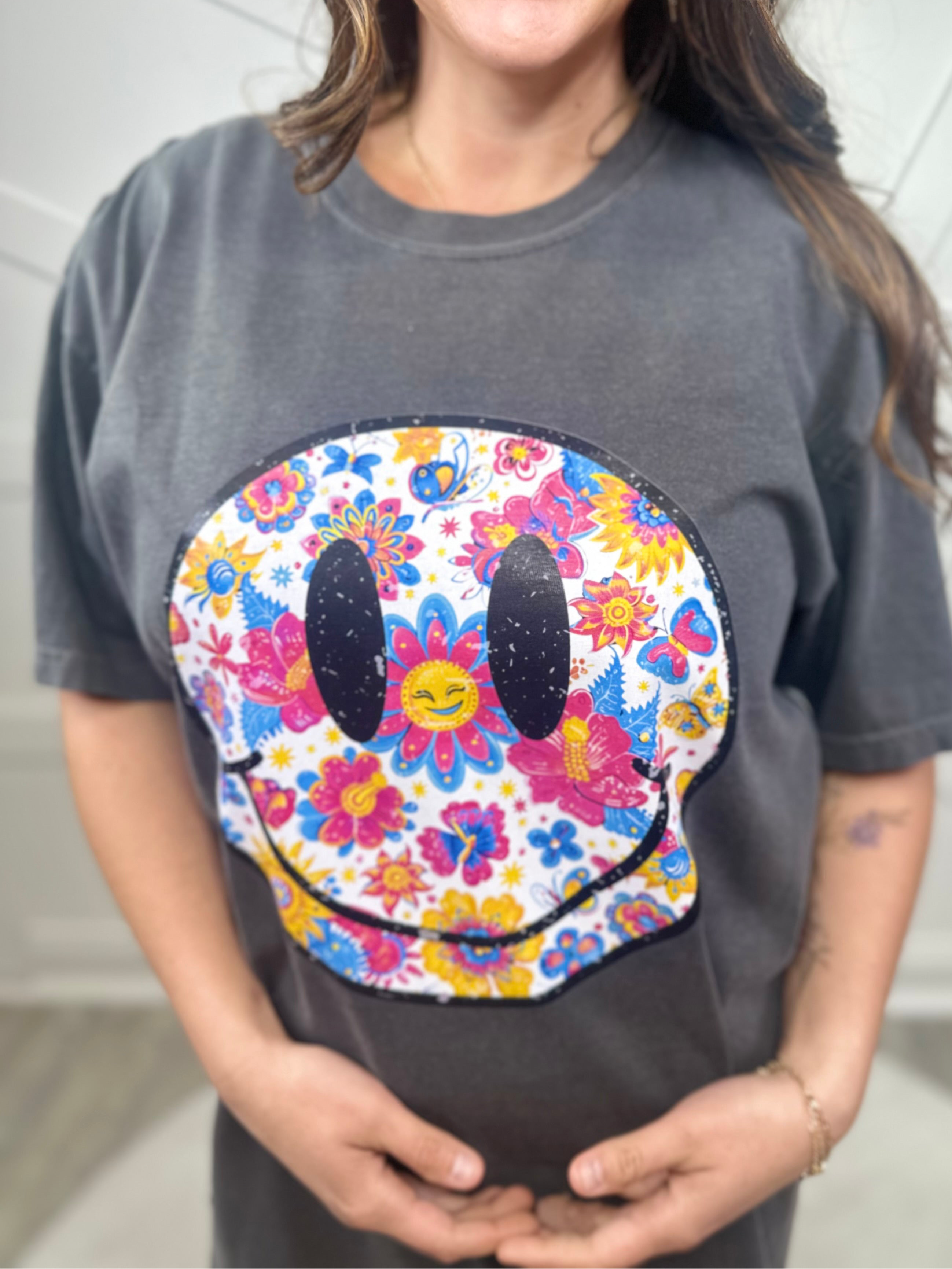 Summery Smiley Graphic Tee - Pepper-130 Graphic Tees-Heathered Boho-Heathered Boho Boutique, Women's Fashion and Accessories in Palmetto, FL