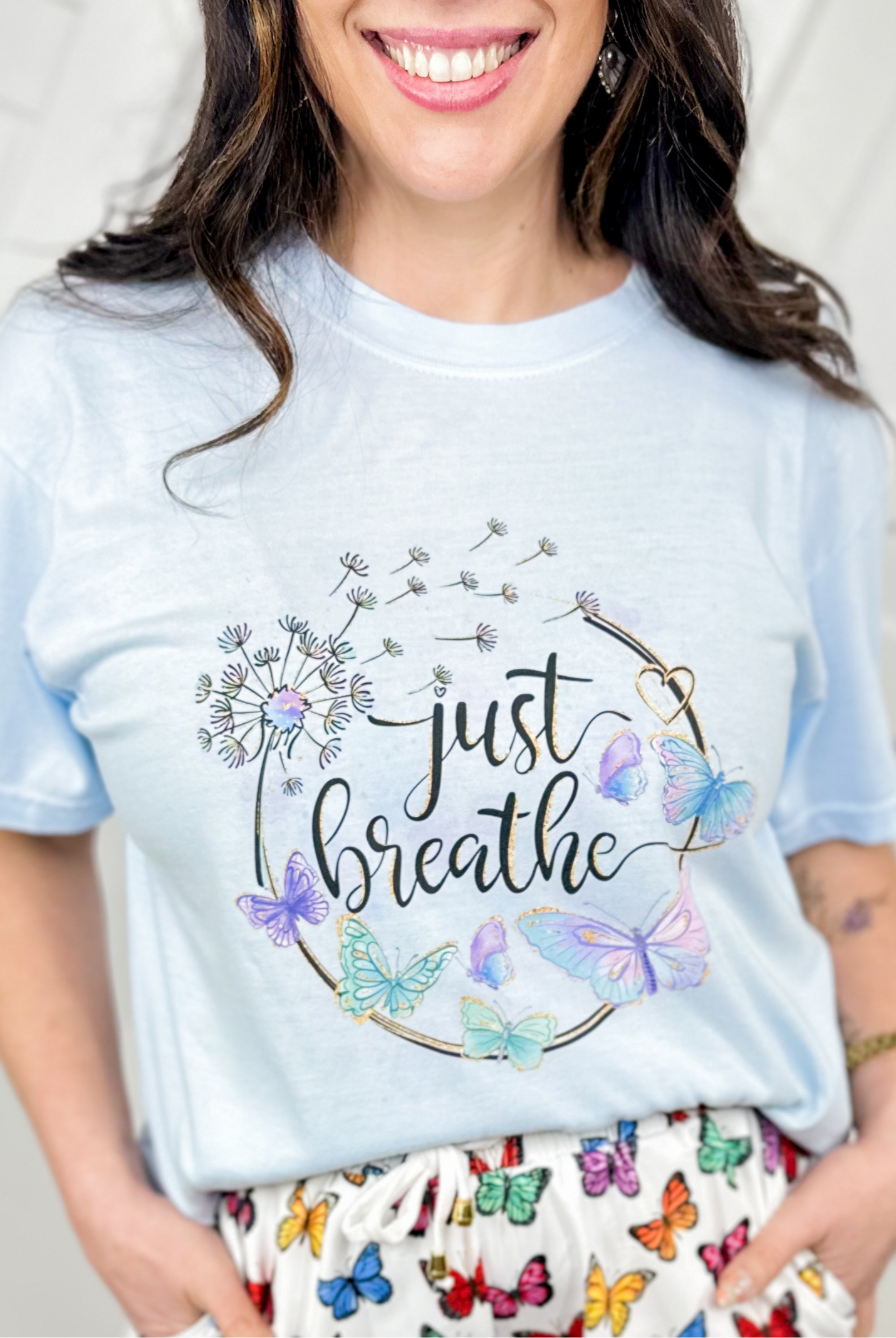 Just Breathe Graphic Tee-130 Graphic Tees-Heathered Boho-Heathered Boho Boutique, Women's Fashion and Accessories in Palmetto, FL