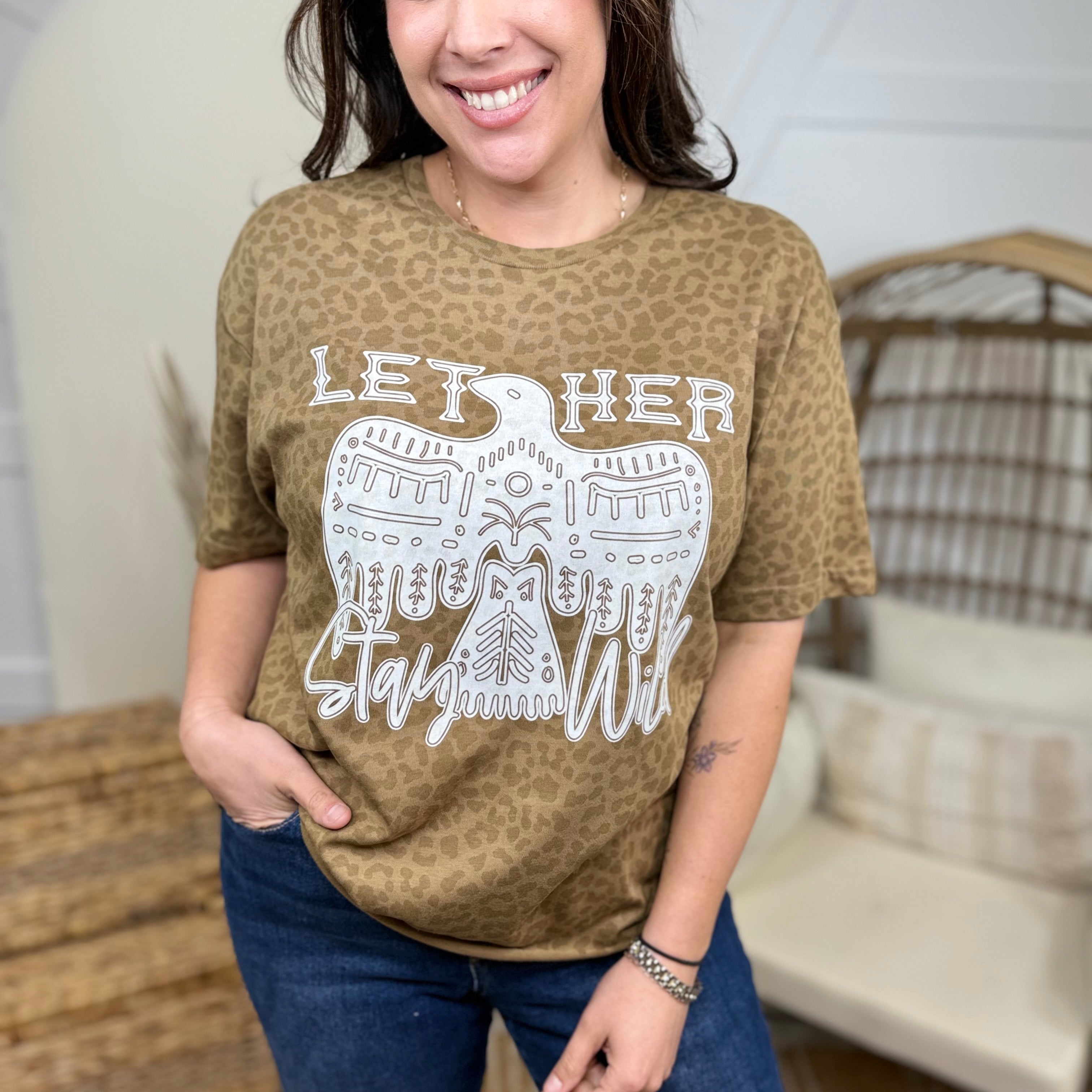 Let Her Stay Wild Graphic Tee-130 Graphic Tees-Heathered Boho-Heathered Boho Boutique, Women's Fashion and Accessories in Palmetto, FL