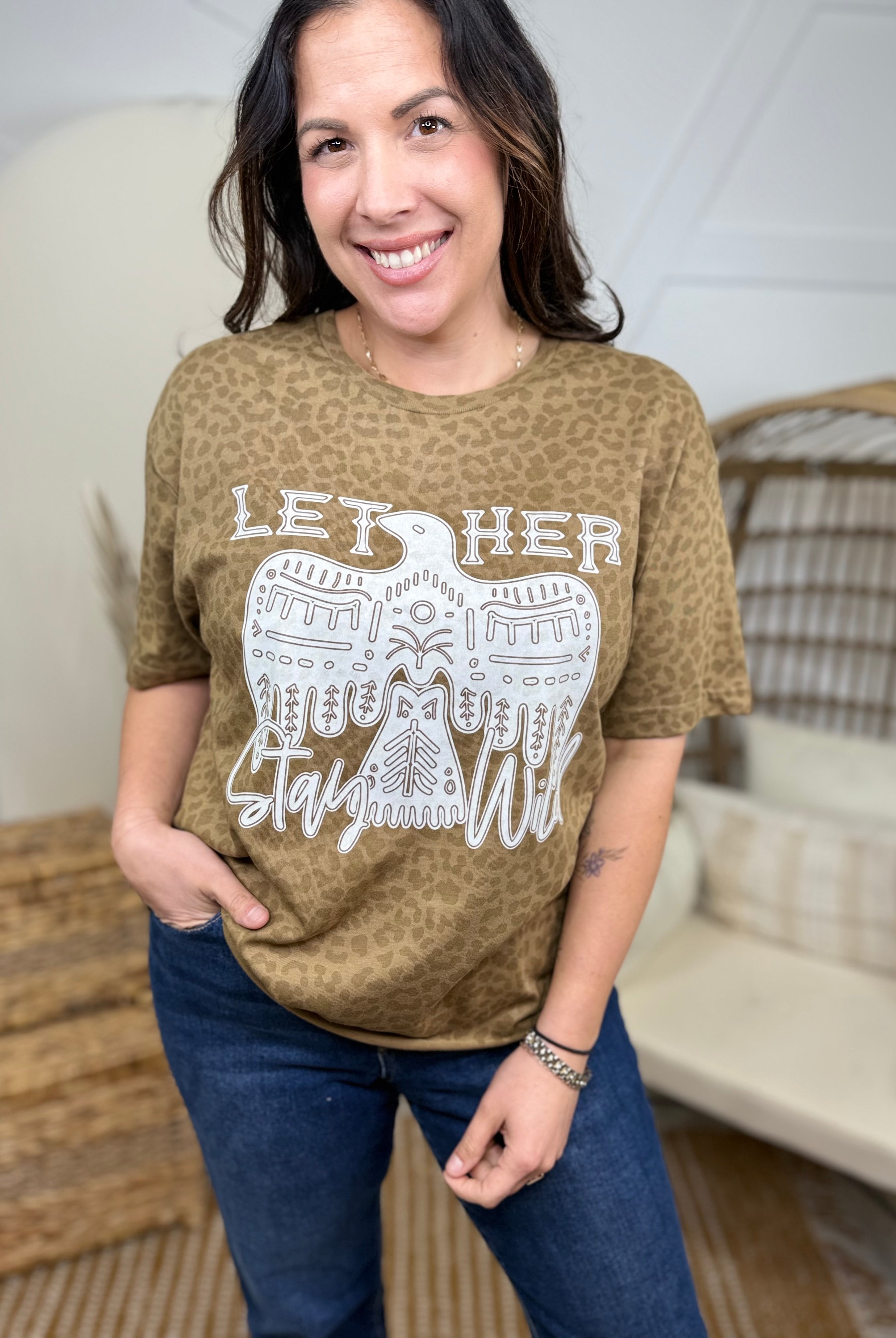 Let Her Stay Wild Graphic Tee-130 Graphic Tees-Heathered Boho-Heathered Boho Boutique, Women's Fashion and Accessories in Palmetto, FL
