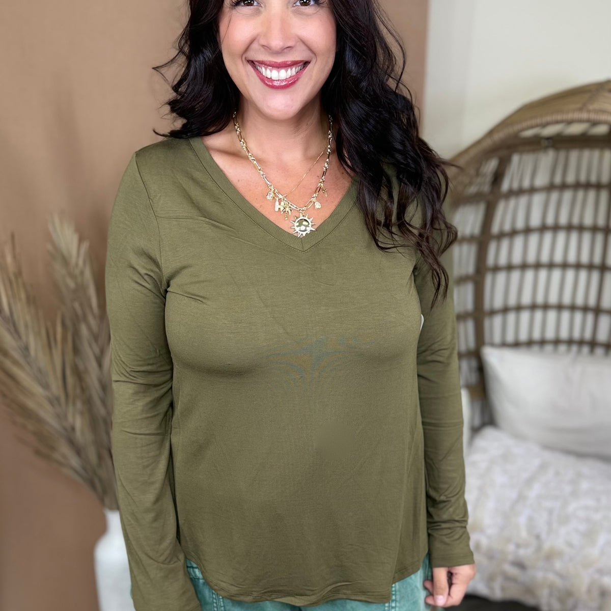 The Better Than Basic V-Neck Top-120 LONG SLEEVE TOPS-ZENANA-Heathered Boho Boutique, Women's Fashion and Accessories in Palmetto, FL