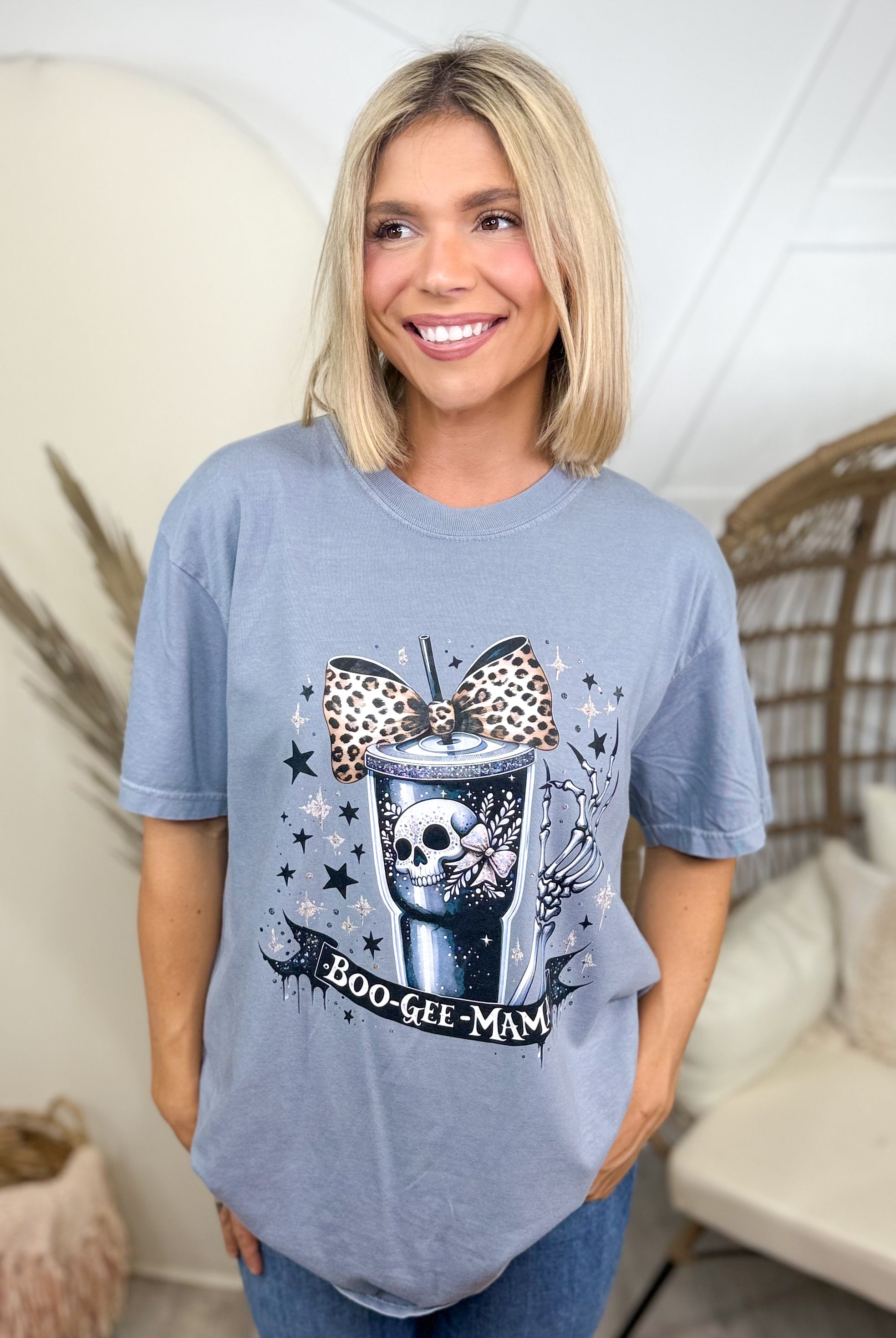 Boo-gee-Mama Graphic Tee-Granite-130 Graphic Tees-Heathered Boho-Heathered Boho Boutique, Women's Fashion and Accessories in Palmetto, FL