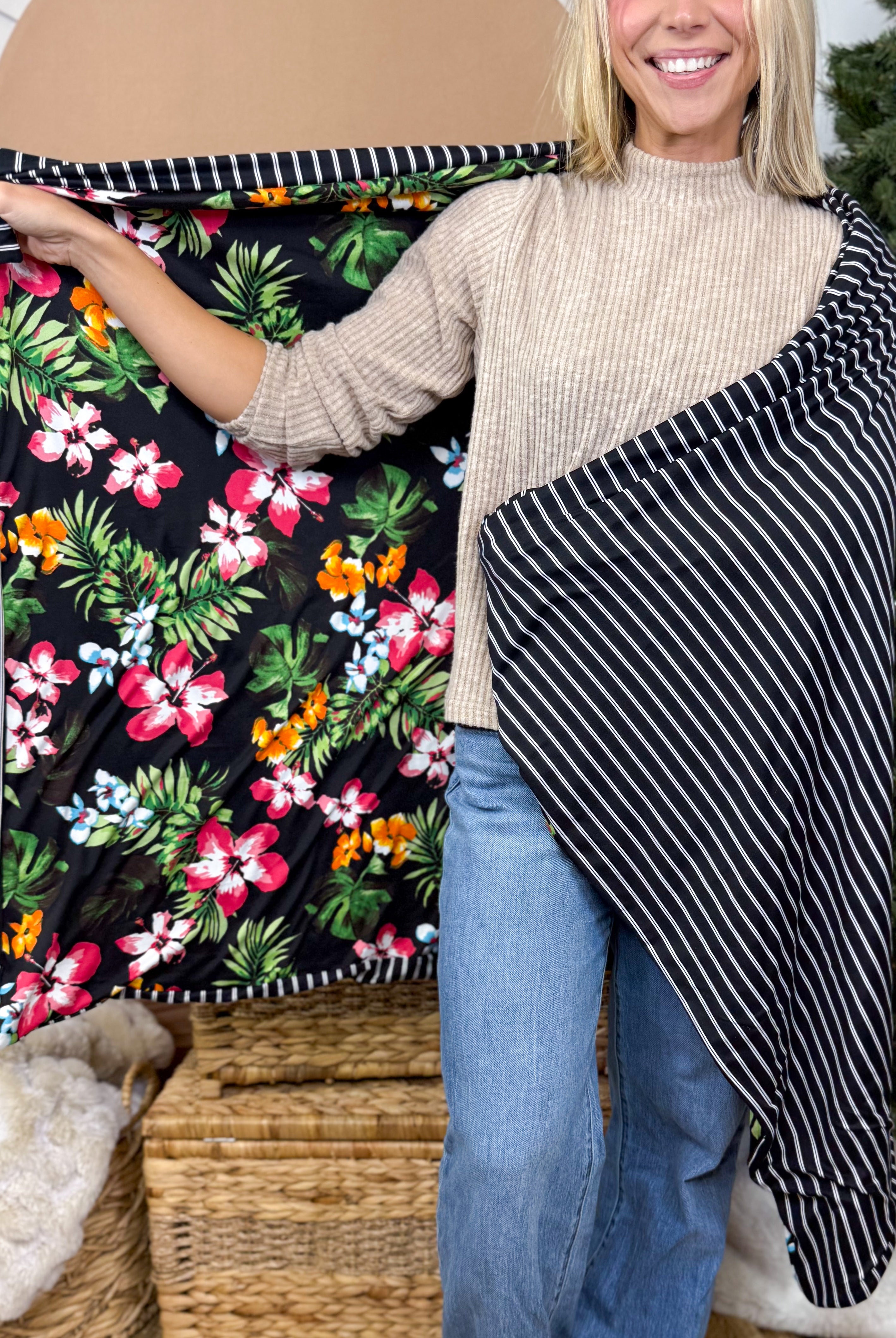 Night Tropic Cozy Blanket-340 Other Accessories-Heathered Boho-Heathered Boho Boutique, Women's Fashion and Accessories in Palmetto, FL