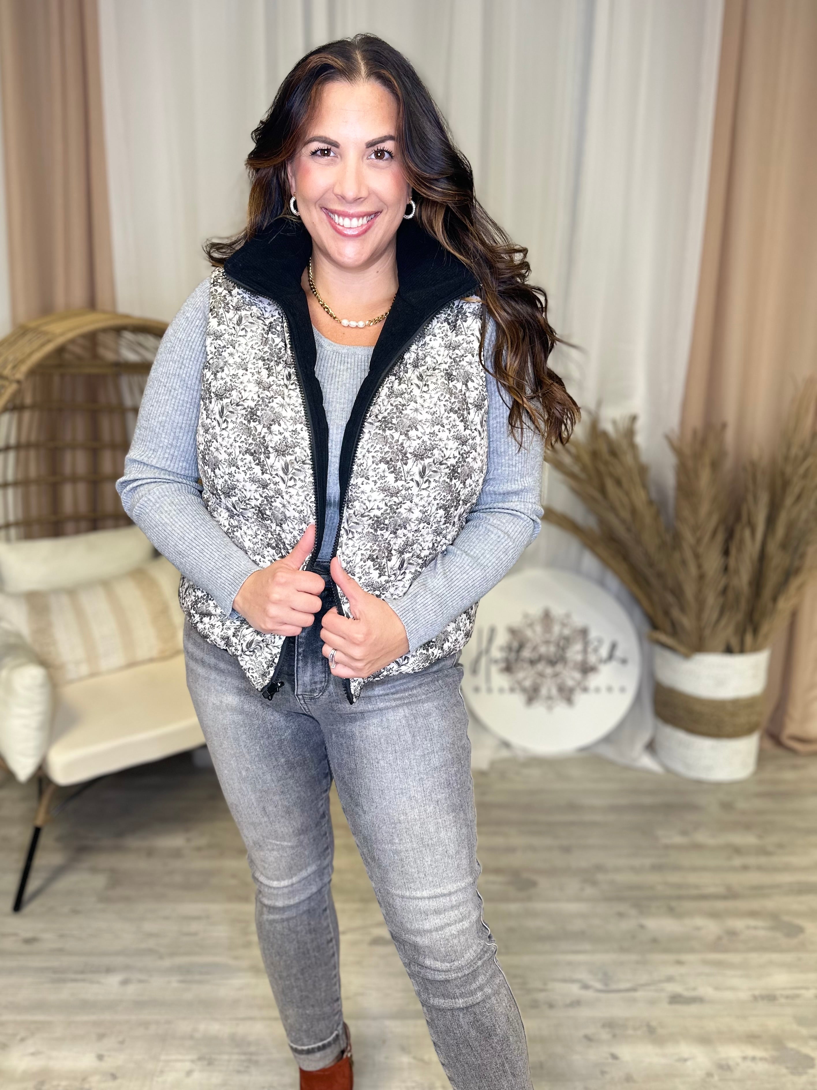 Very Demure Reversible Vest-200 Jackets/Shackets-Southern Grace-Heathered Boho Boutique, Women's Fashion and Accessories in Palmetto, FL