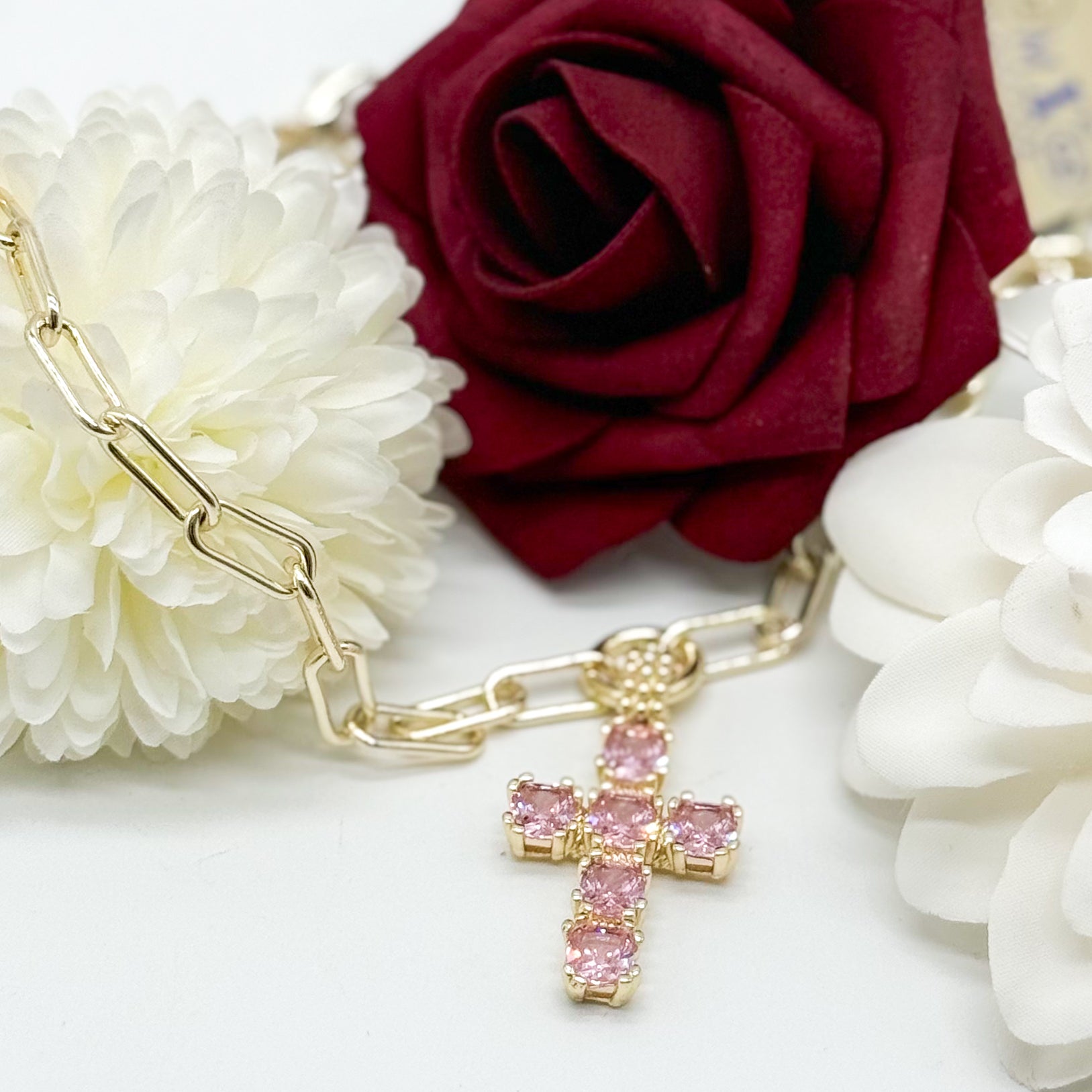 Colored Cross Necklace - Gold-310 Jewelry-Millenx Accessories, LLC.-Heathered Boho Boutique, Women's Fashion and Accessories in Palmetto, FL