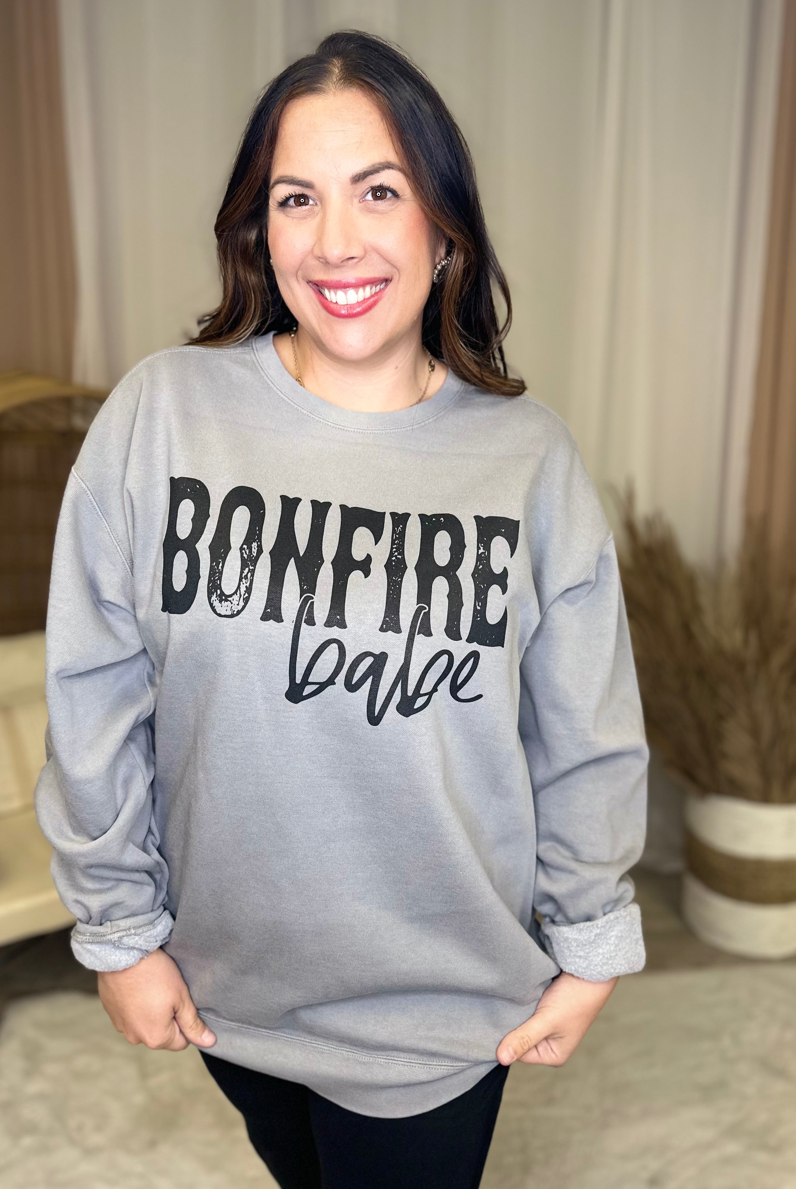 Bonfire Babe Graphic Sweatshirt-125 Sweater-Heathered Boho-Heathered Boho Boutique, Women's Fashion and Accessories in Palmetto, FL