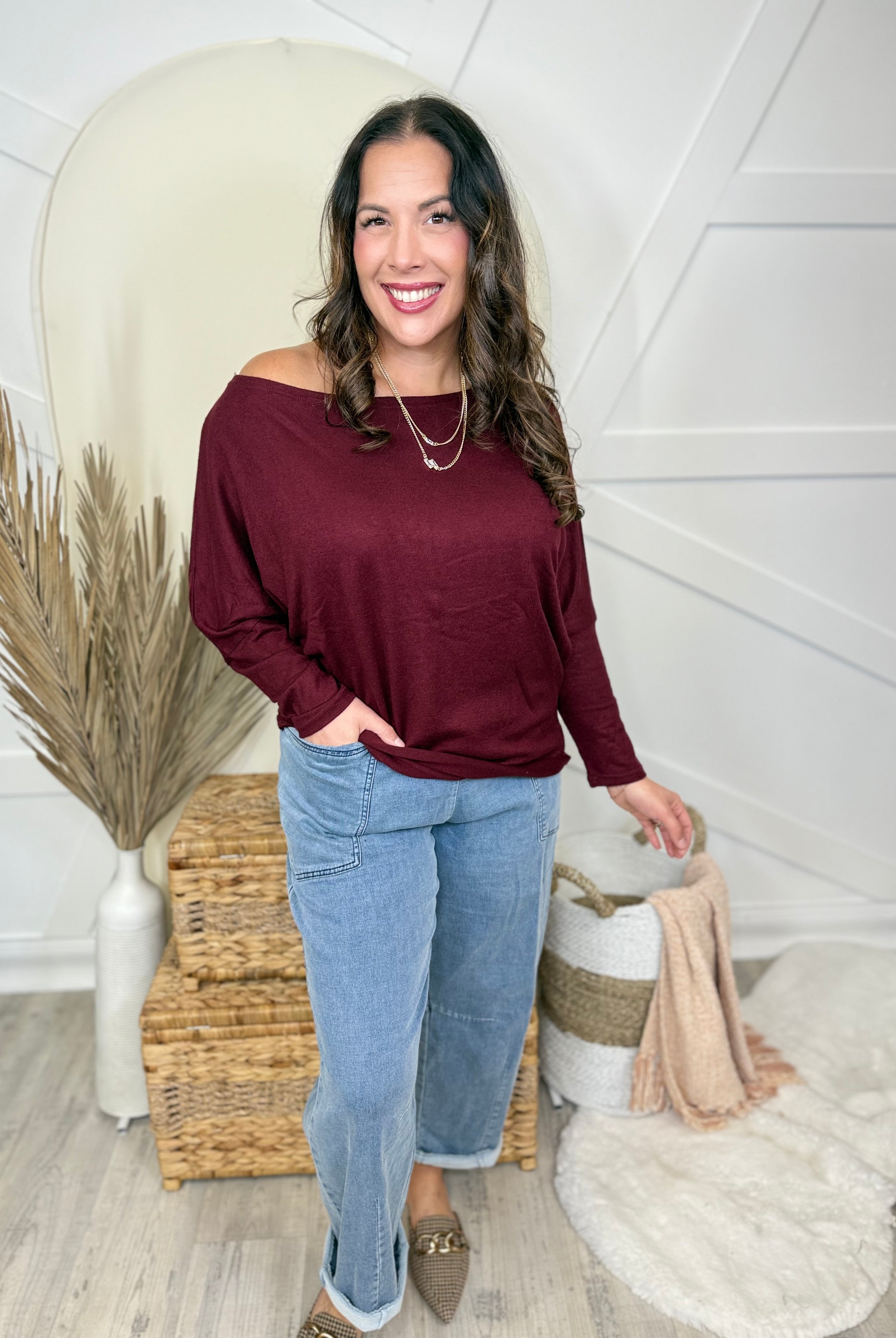 At Last Long Sleeve Top-120 Long Sleeve Tops-White Birch-Heathered Boho Boutique, Women's Fashion and Accessories in Palmetto, FL