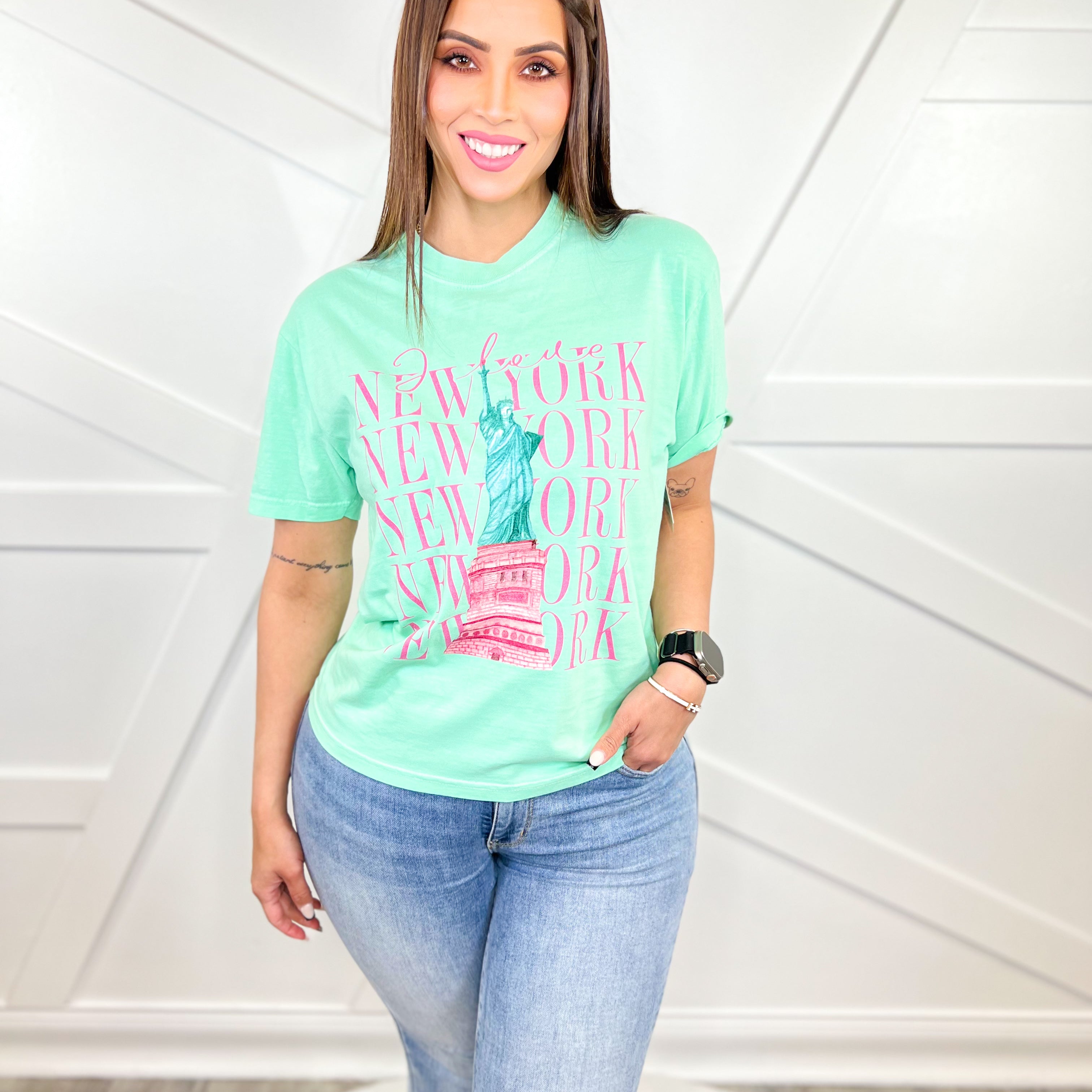 I Love New York Graphic Tee-130 Graphic Tees-Heathered Boho-Heathered Boho Boutique, Women's Fashion and Accessories in Palmetto, FL