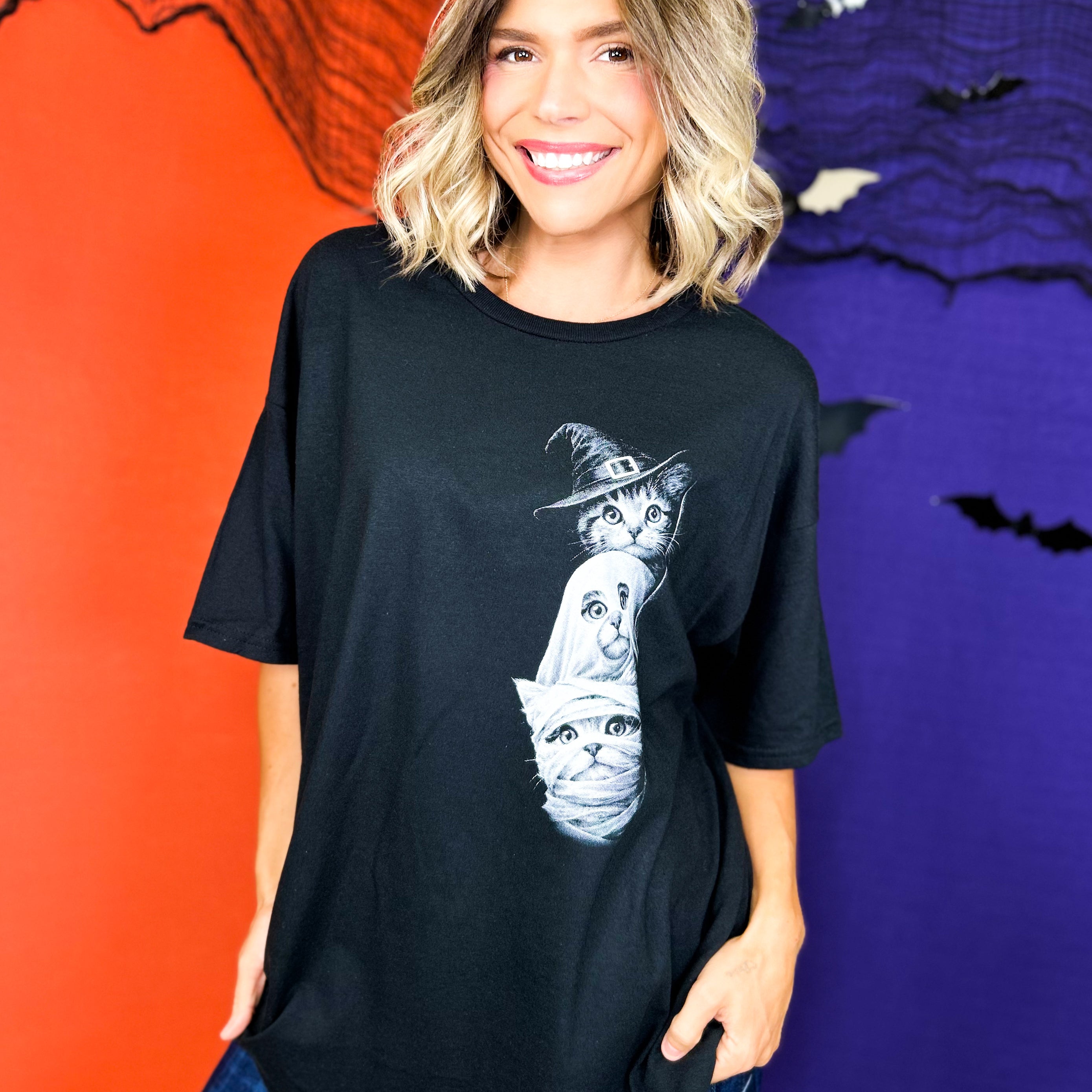 Peaking Halloween Graphic Tee-130 Graphic Tees-Heathered Boho-Heathered Boho Boutique, Women's Fashion and Accessories in Palmetto, FL