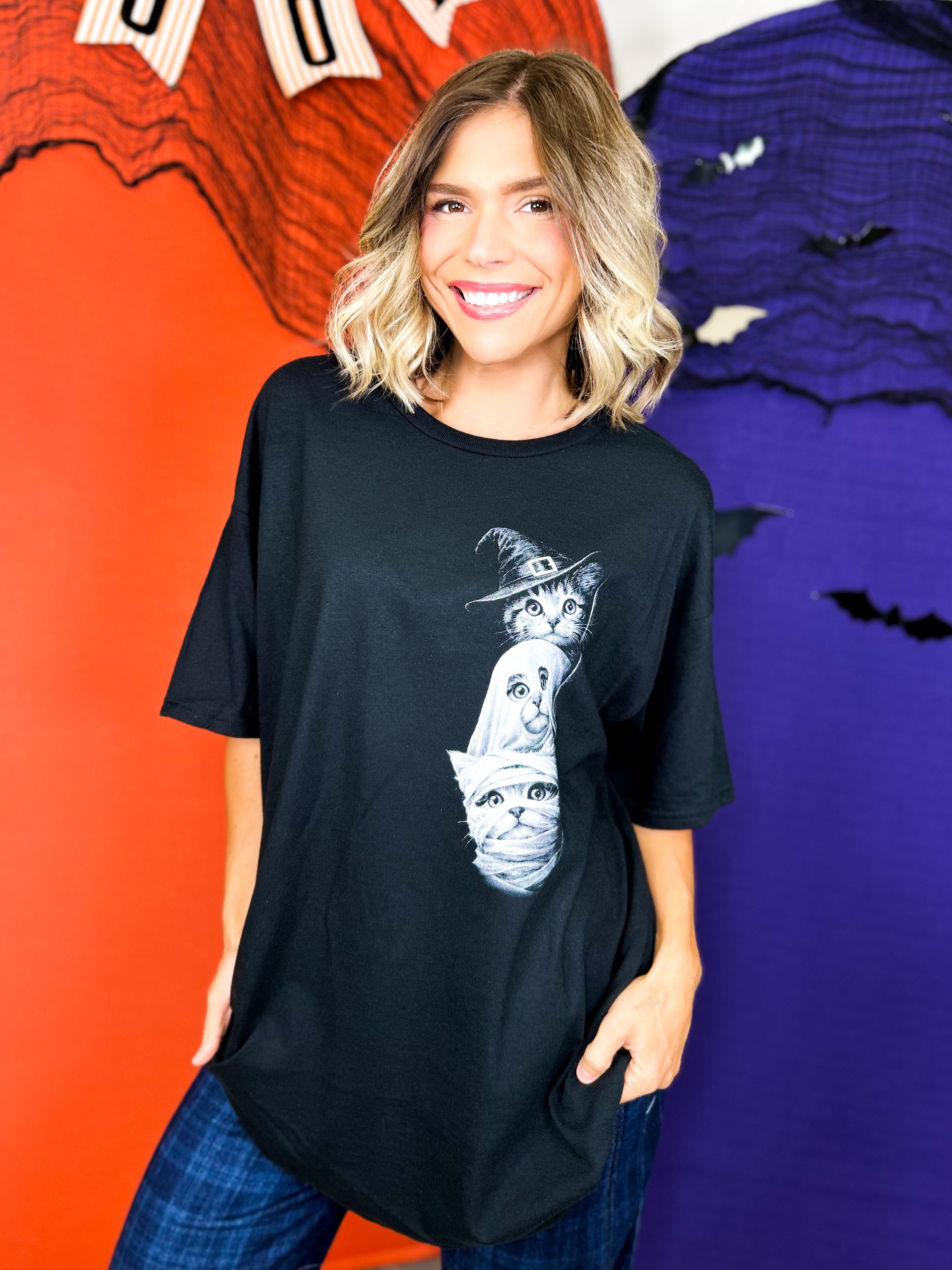 Peaking Halloween Graphic Tee-130 Graphic Tees-Heathered Boho-Heathered Boho Boutique, Women's Fashion and Accessories in Palmetto, FL