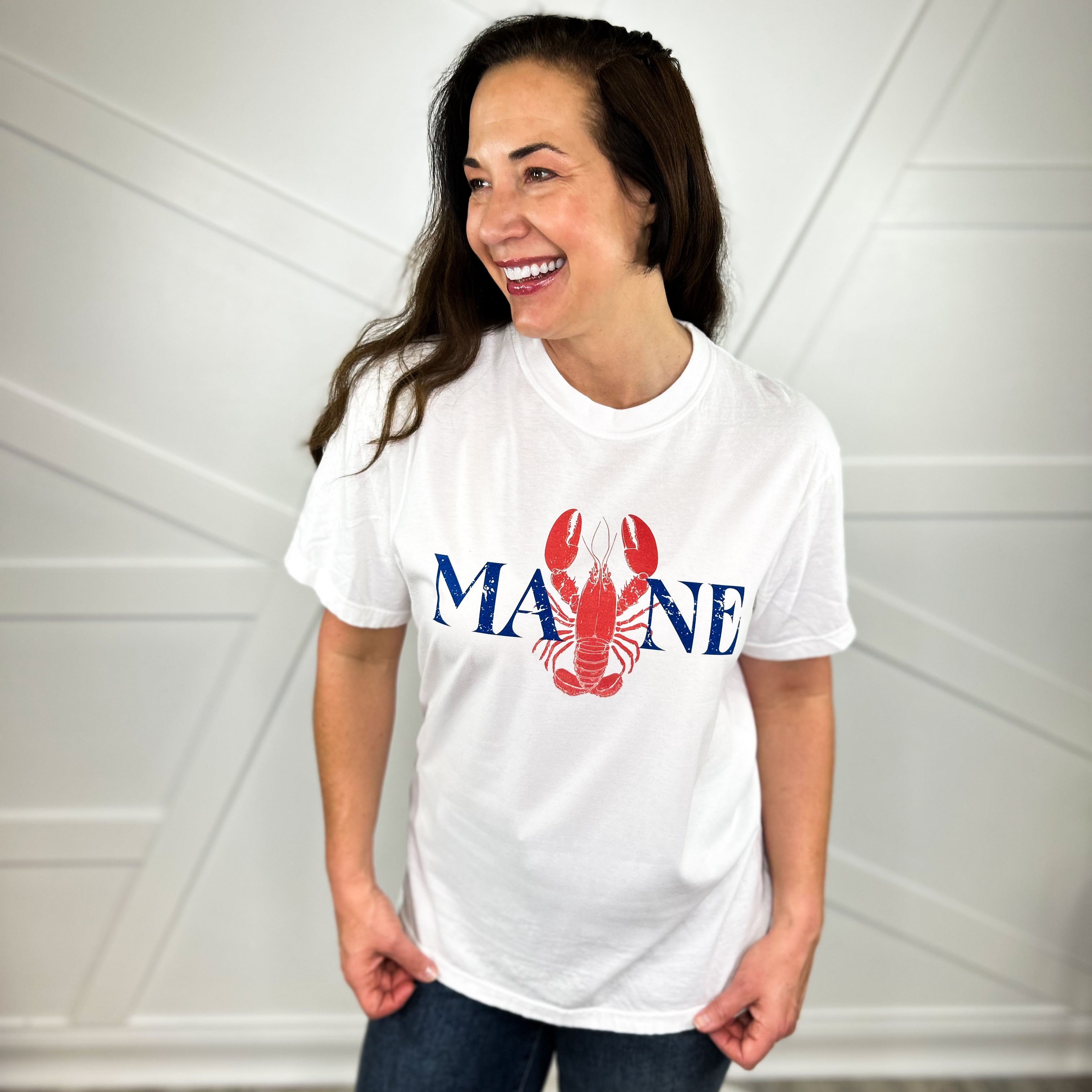 Maine Lobster Graphic Tee-130 Graphic Tees-Heathered Boho-Heathered Boho Boutique, Women's Fashion and Accessories in Palmetto, FL