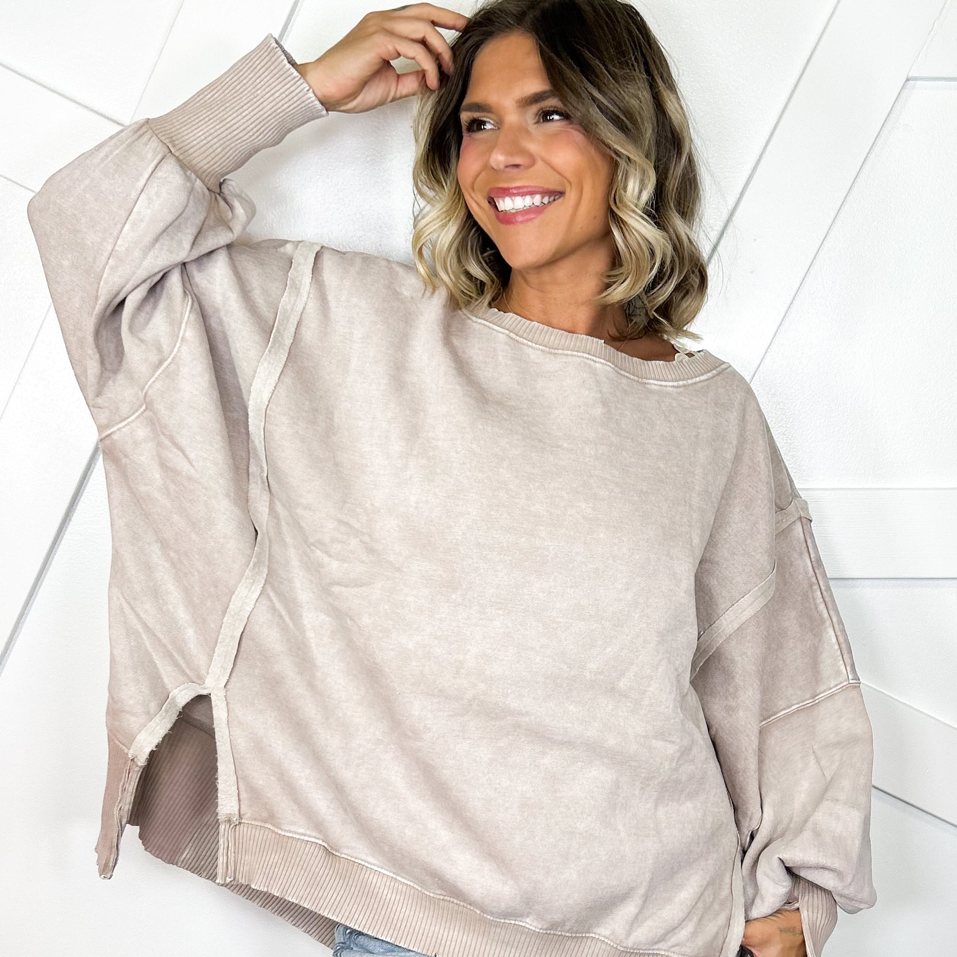 The Lived-In Luxe Pullover-125 SWEATER-ZENANA-Heathered Boho Boutique, Women's Fashion and Accessories in Palmetto, FL